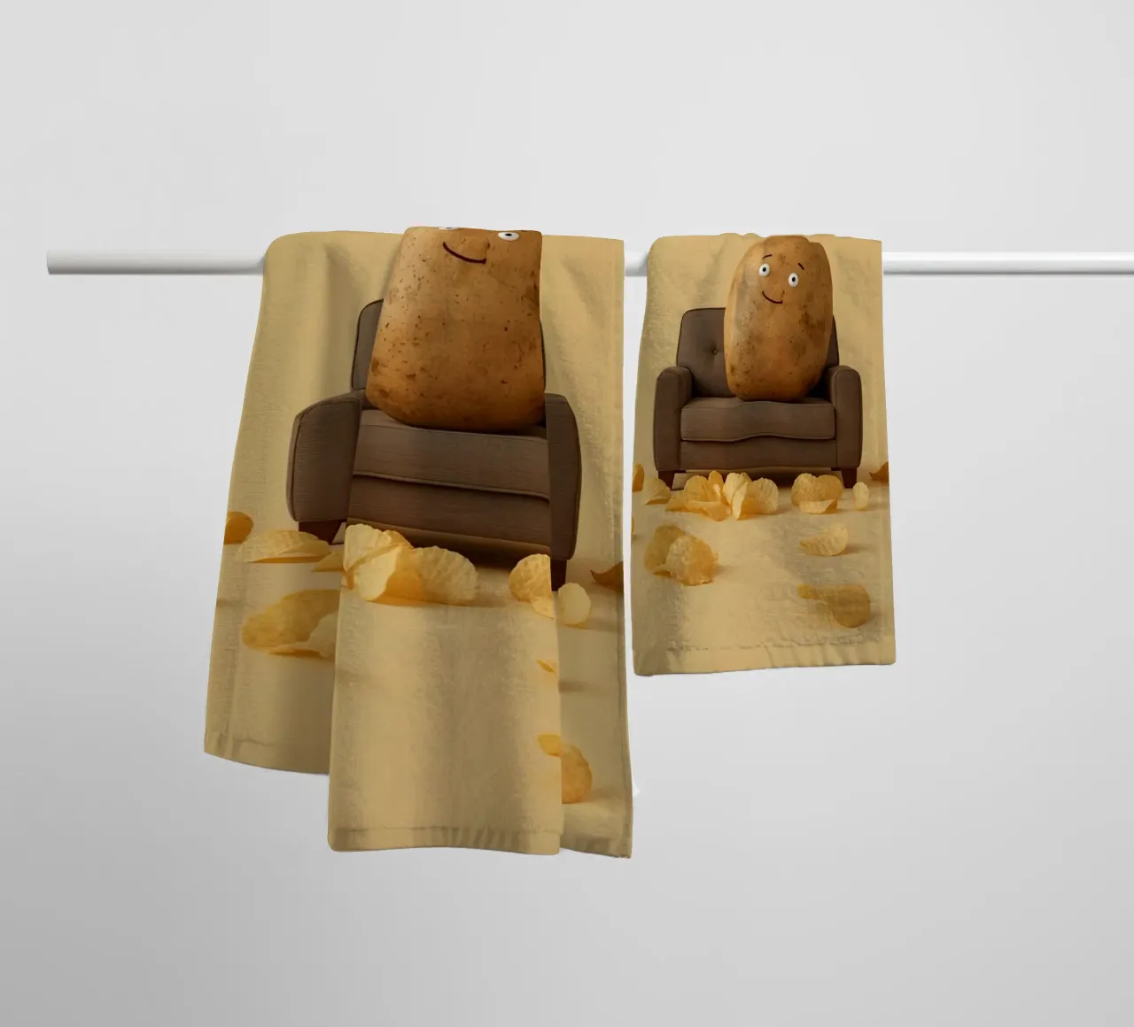 Potato Lounging on a Couch With Chips Around asciugamano da bagno da DesignDoodle