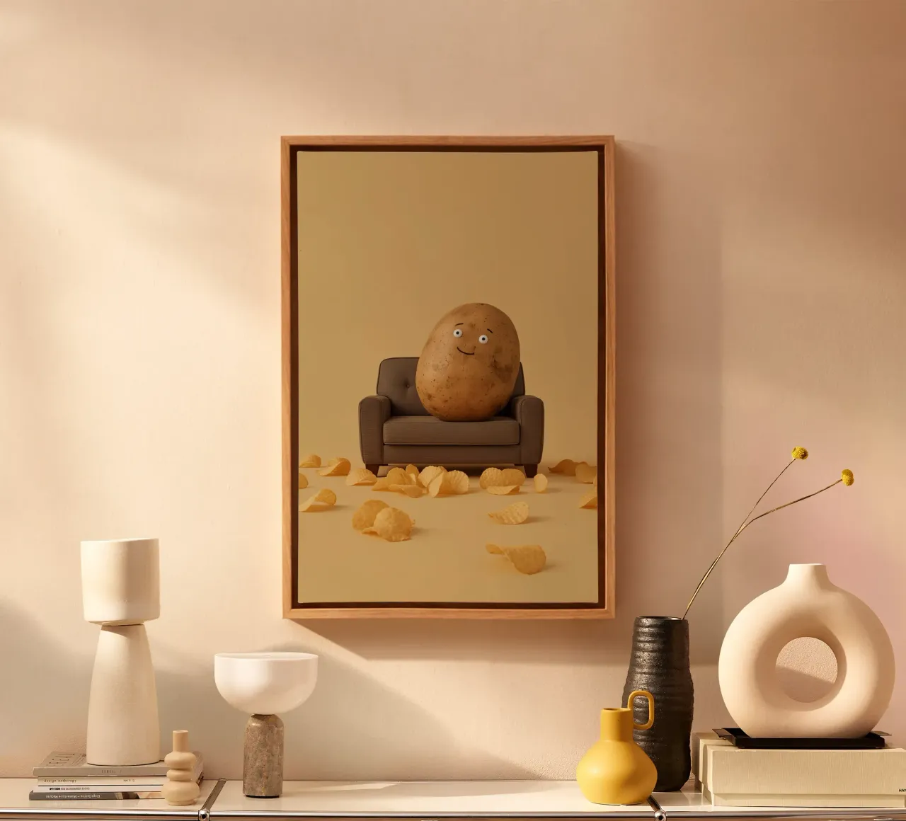 Potato Lounging on a Couch With Chips Around tela con Cornice a cassetta da DesignDoodle