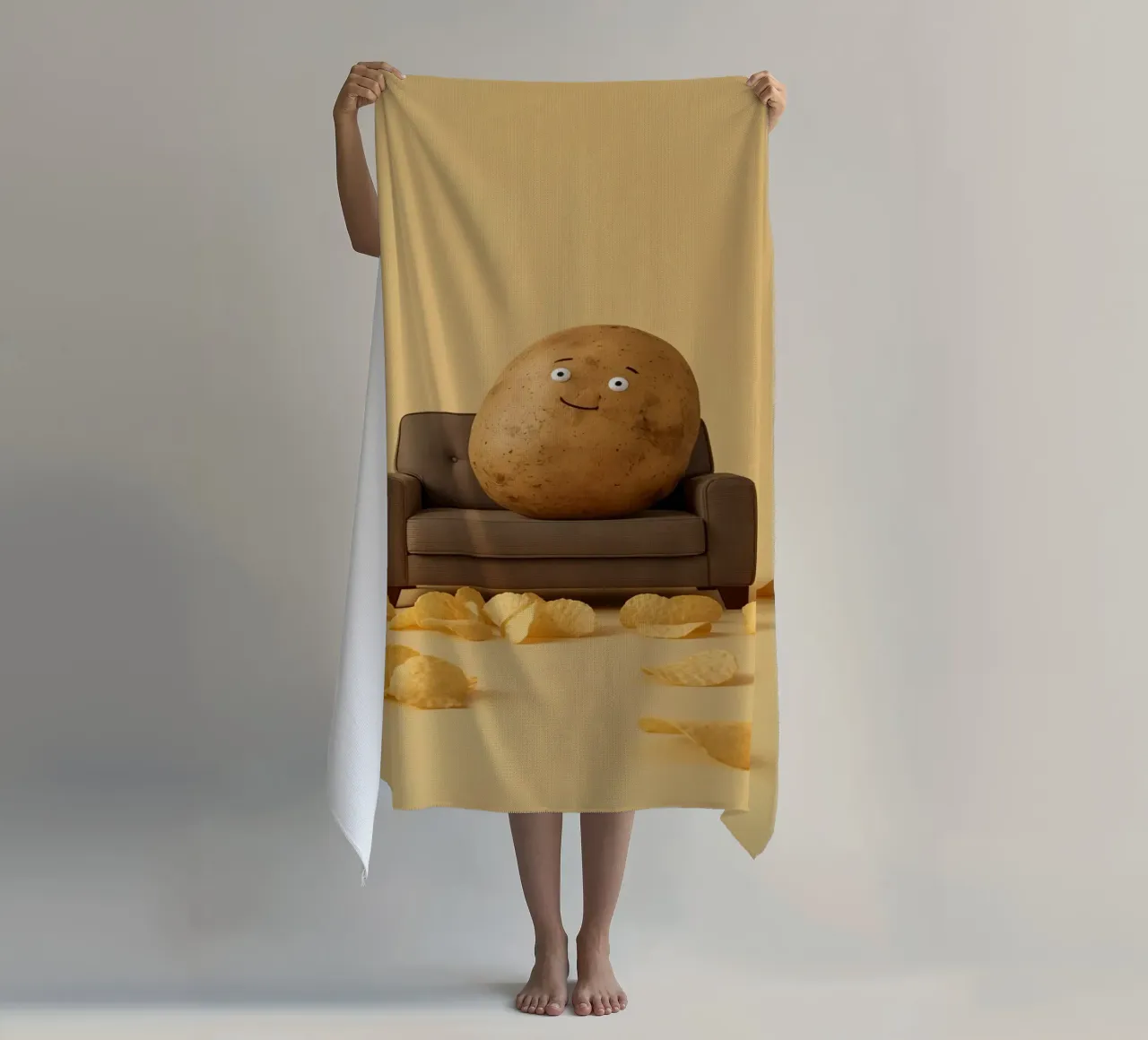 Potato Lounging on a Couch With Chips Around telo mare da DesignDoodle
