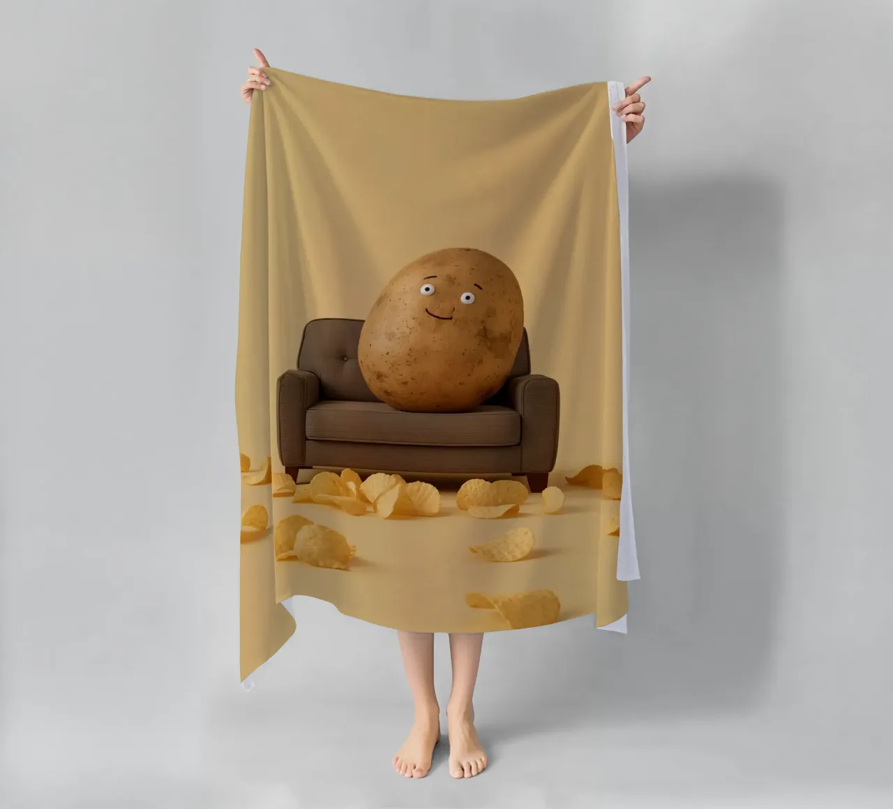 Potato Lounging on a Couch With Chips Around telo mare da DesignDoodle