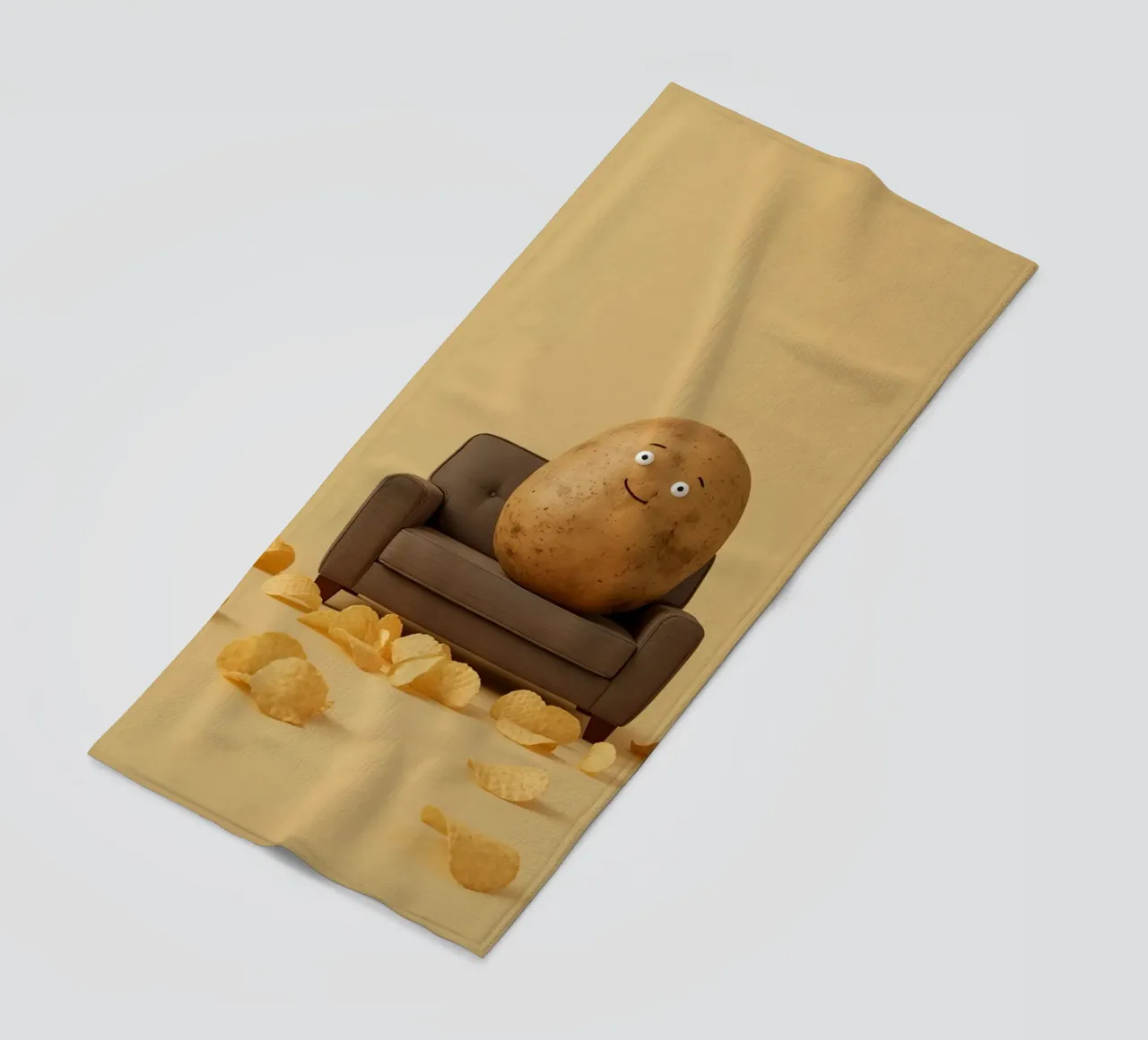 Potato Lounging on a Couch With Chips Around telo mare da DesignDoodle