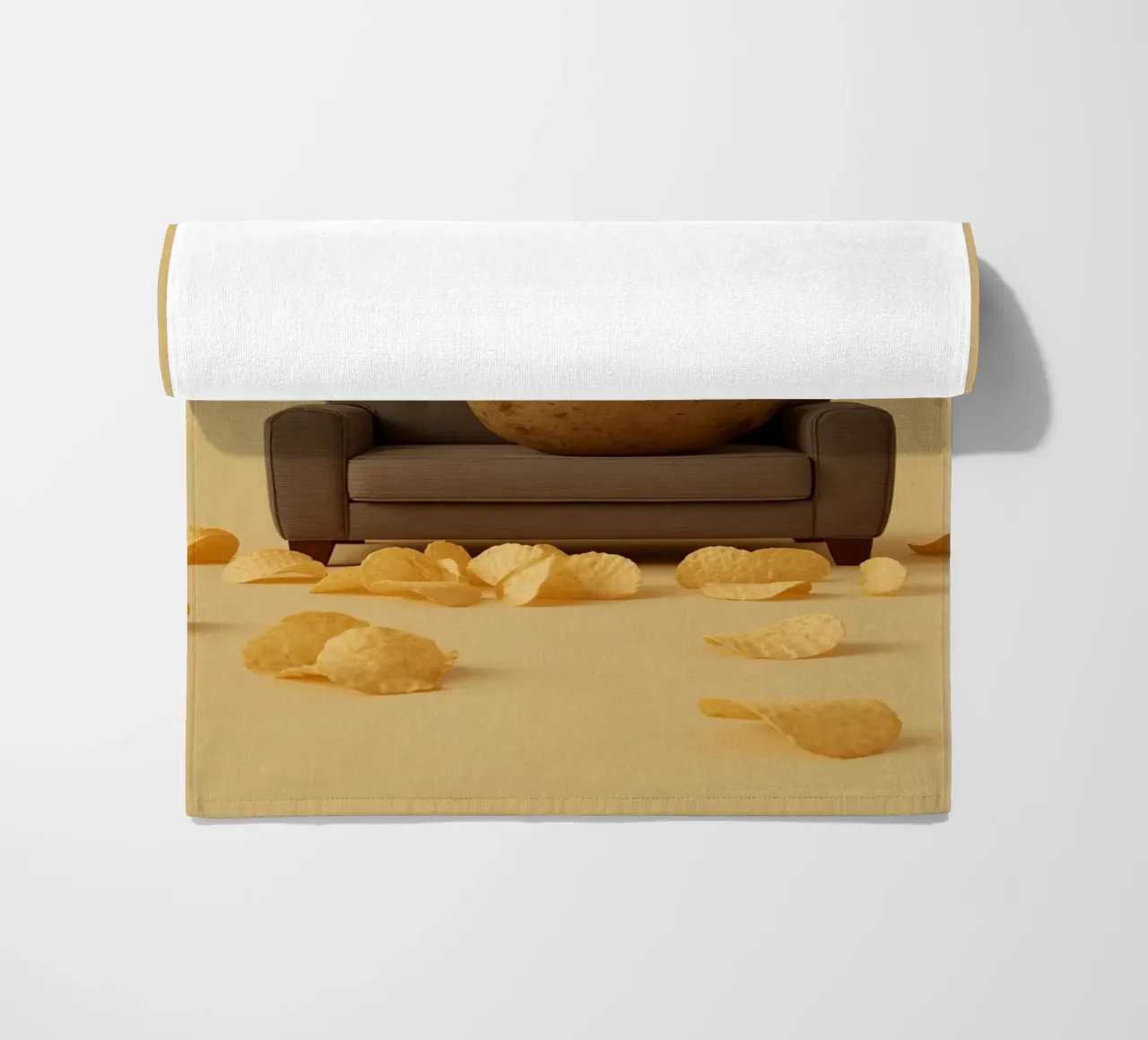 Potato Lounging on a Couch With Chips Around telo mare da DesignDoodle