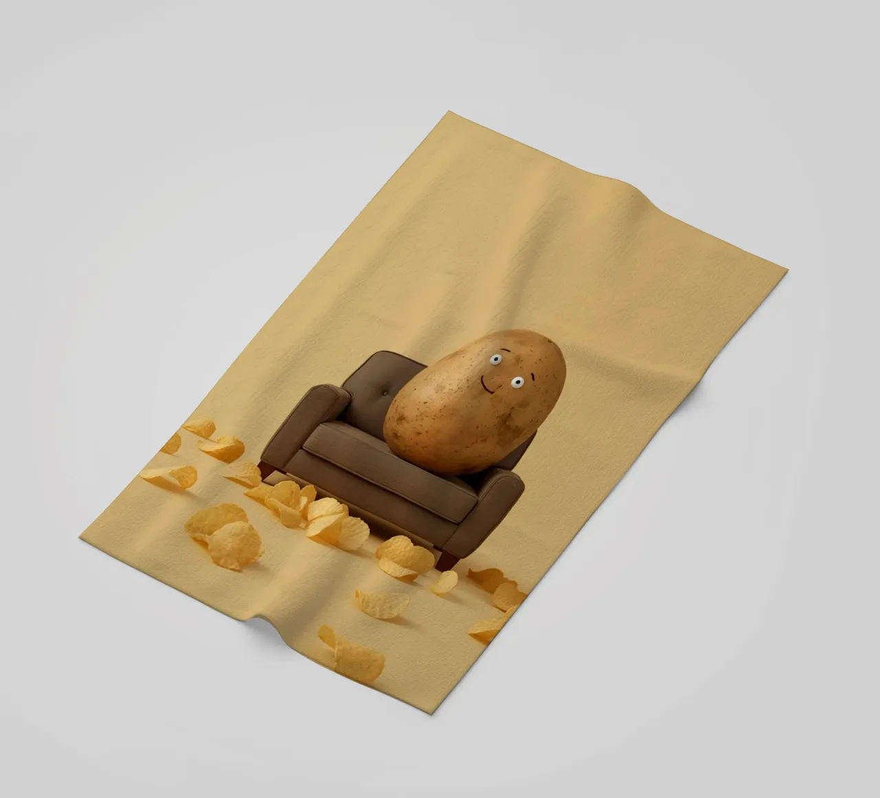 Potato Lounging on a Couch With Chips Around telo mare da DesignDoodle