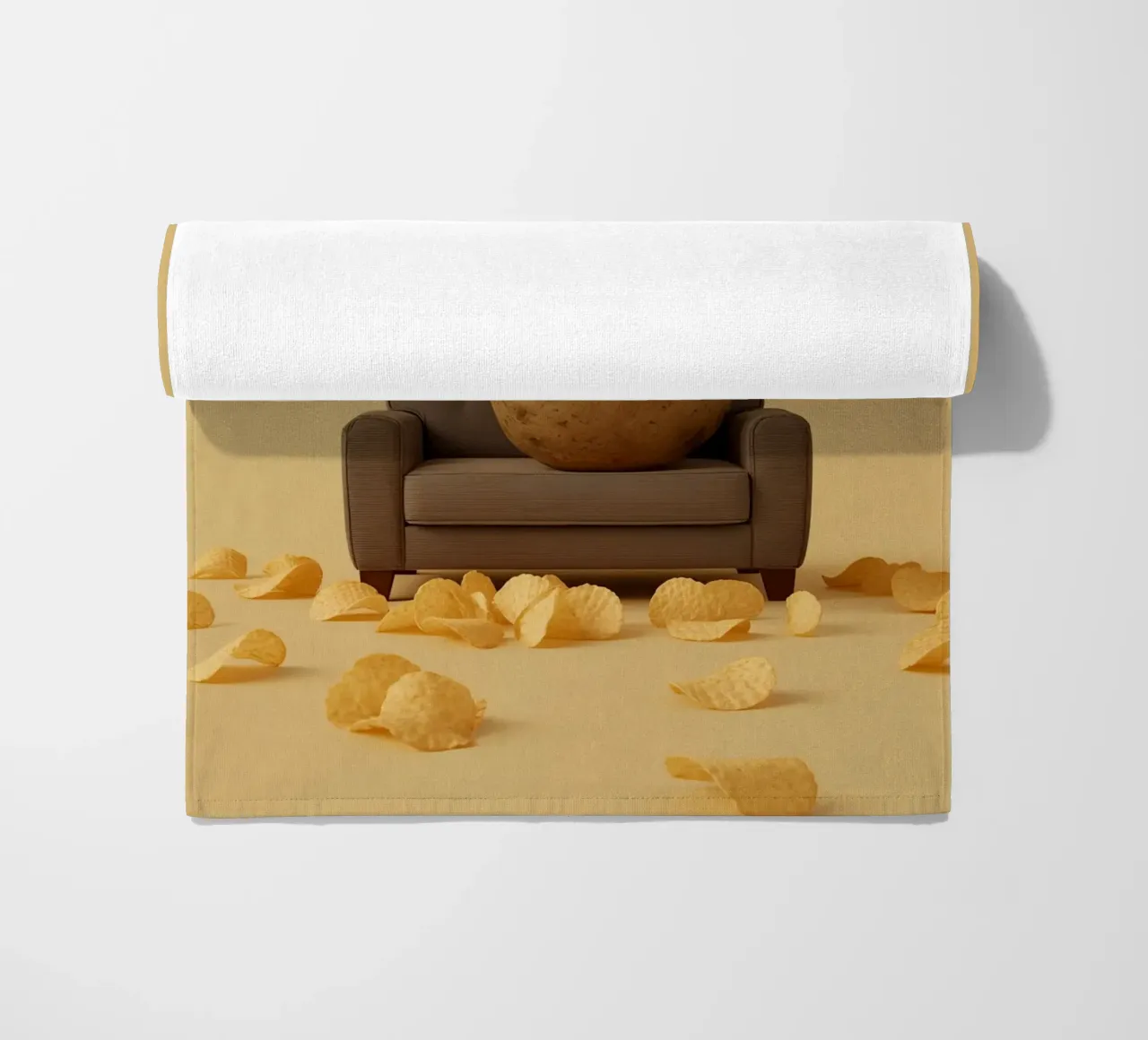 Potato Lounging on a Couch With Chips Around telo mare da DesignDoodle