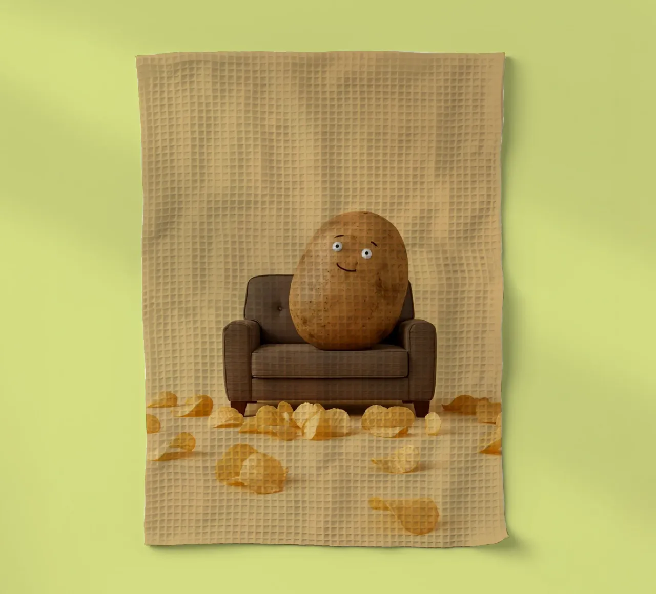 Potato Lounging on a Couch With Chips Around canovaccio da cucina da DesignDoodle
