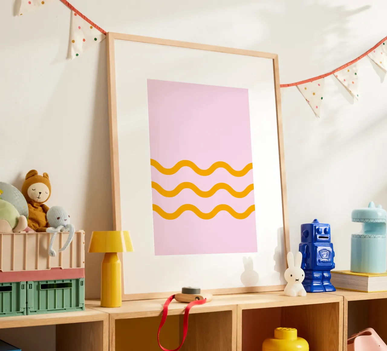 Onda singola 3 linee poster con telaio in alluminio da Katja Stehle Design