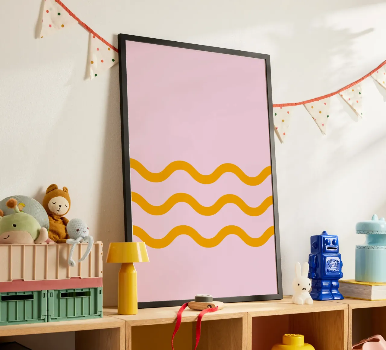 Onda singola 3 linee poster con telaio in alluminio da Katja Stehle Design