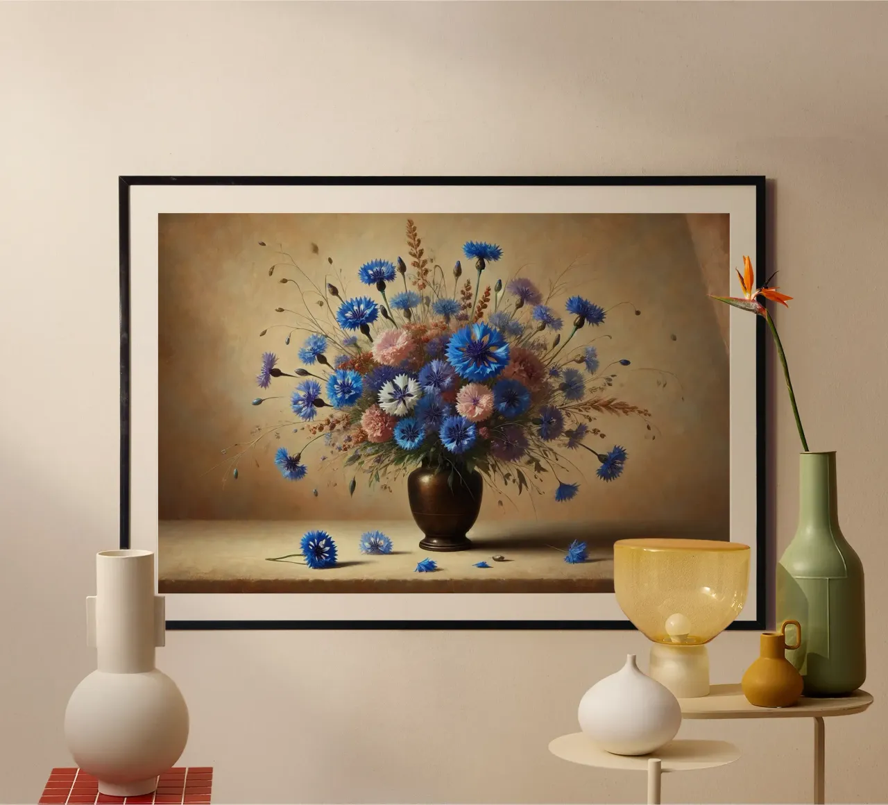 Bouquet di fiordalisi vittoriano poster con telaio in plastica da VintageBotanics