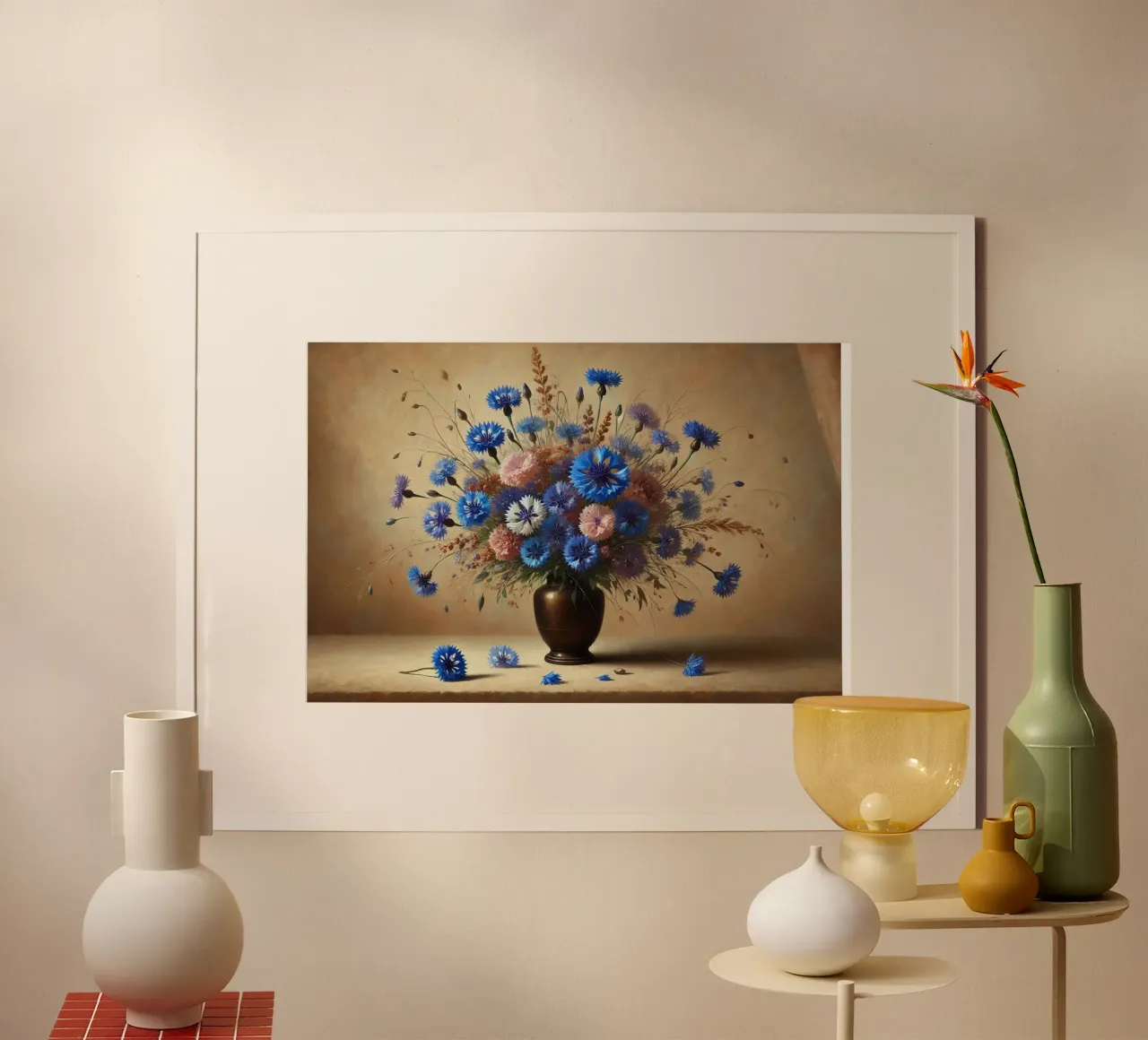 Bouquet di fiordalisi vittoriano poster con telaio in plastica da VintageBotanics
