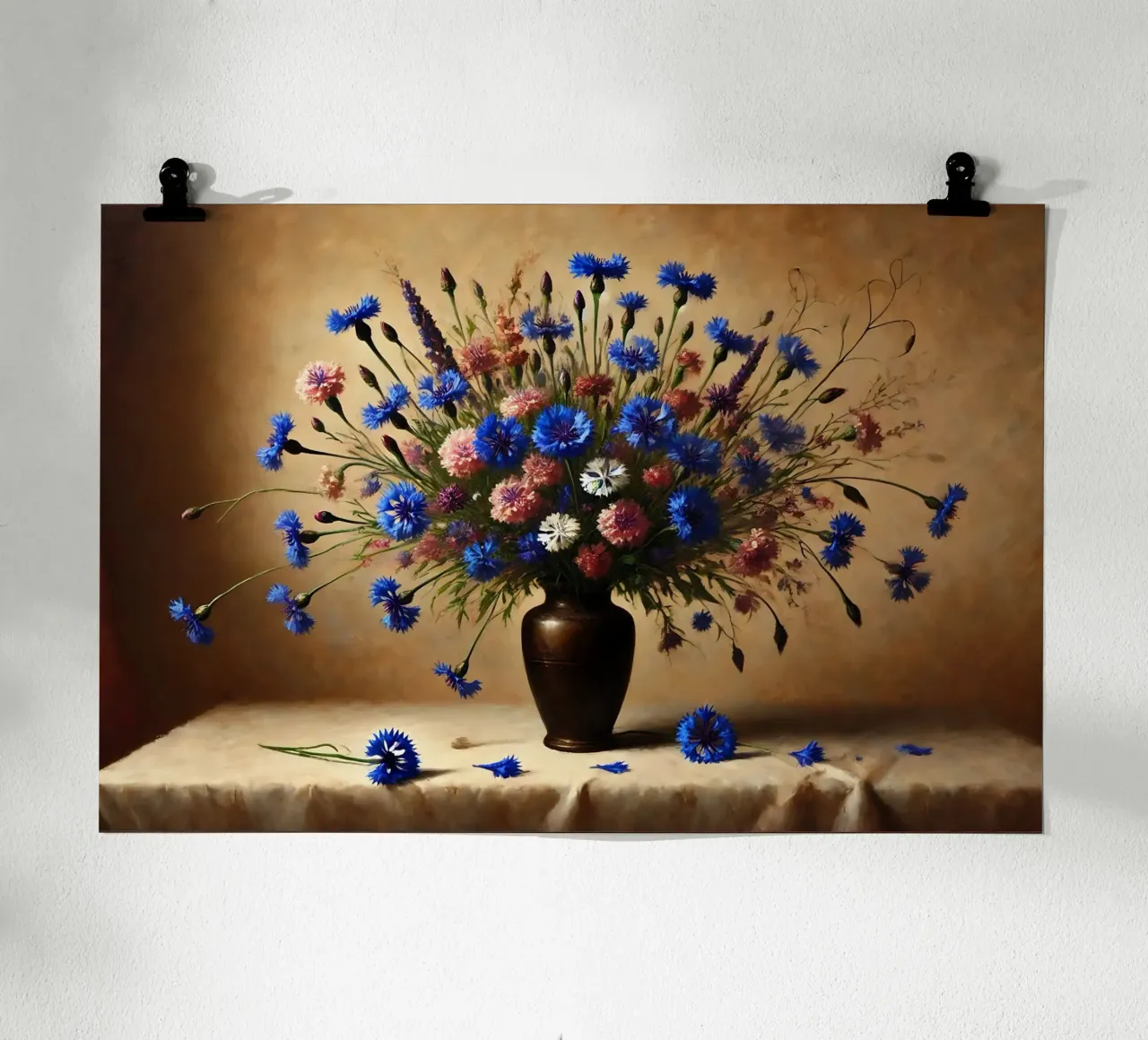 Bouquet di fiordalisi vittoriano poster con telaio in legno da VintageBotanics