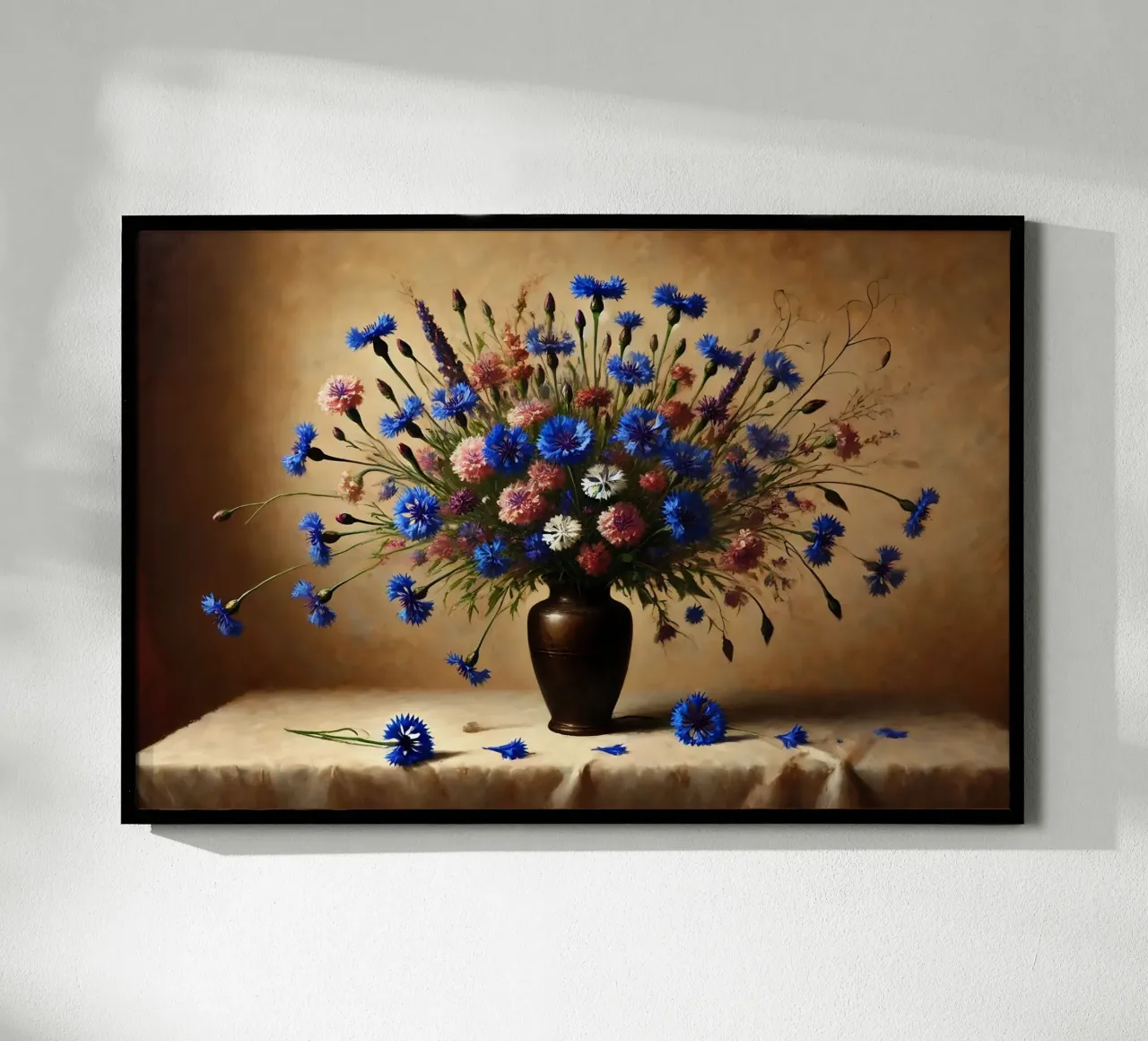 Bouquet di fiordalisi vittoriano poster con telaio in legno da VintageBotanics
