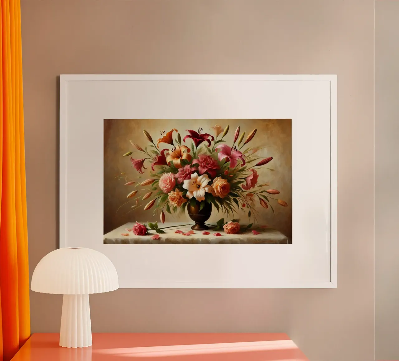 Bouquet di gigli vittoriani poster con telaio in plastica da VintageBotanics