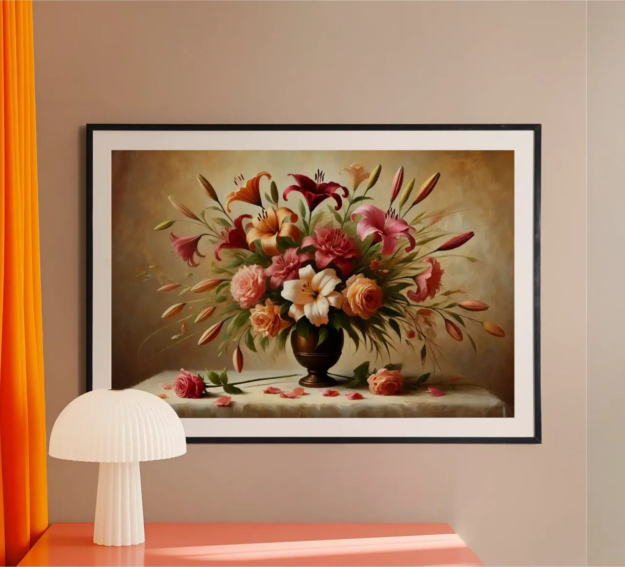 Bouquet di gigli vittoriani poster con telaio in plastica da VintageBotanics