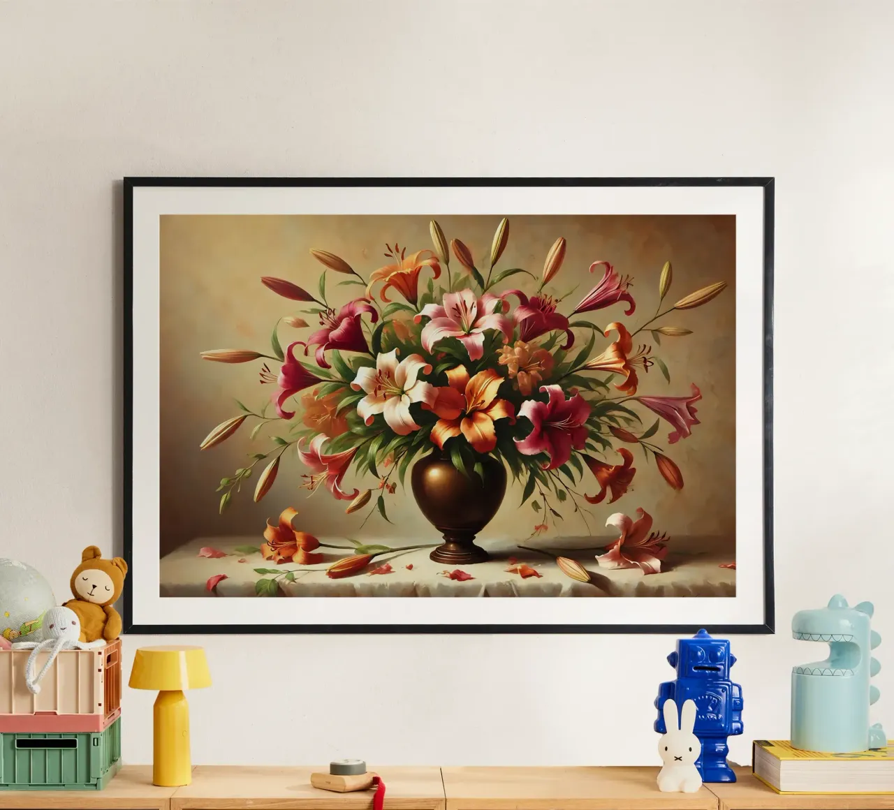 Bouquet di gigli vittoriani poster con telaio in plastica da VintageBotanics