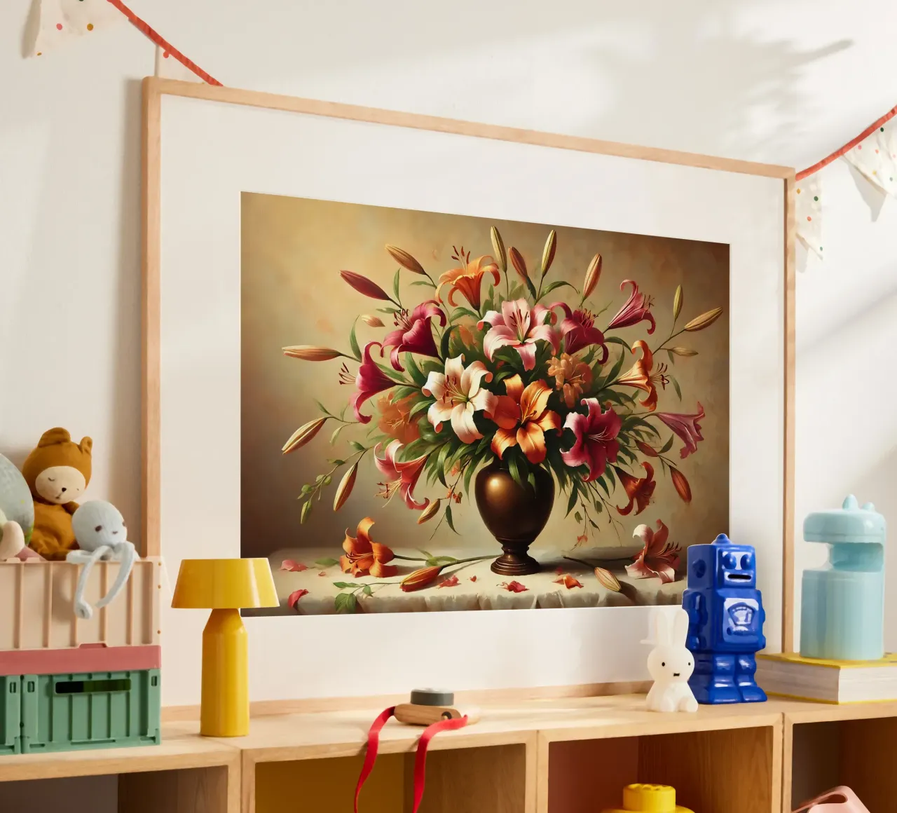 Bouquet di gigli vittoriani poster con telaio in plastica da VintageBotanics