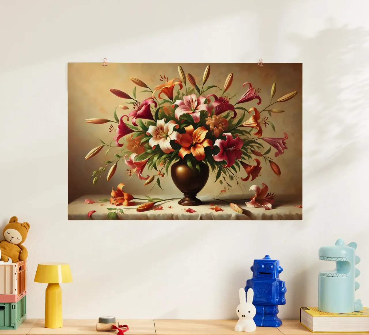Bouquet di gigli vittoriani poster con telaio in plastica da VintageBotanics