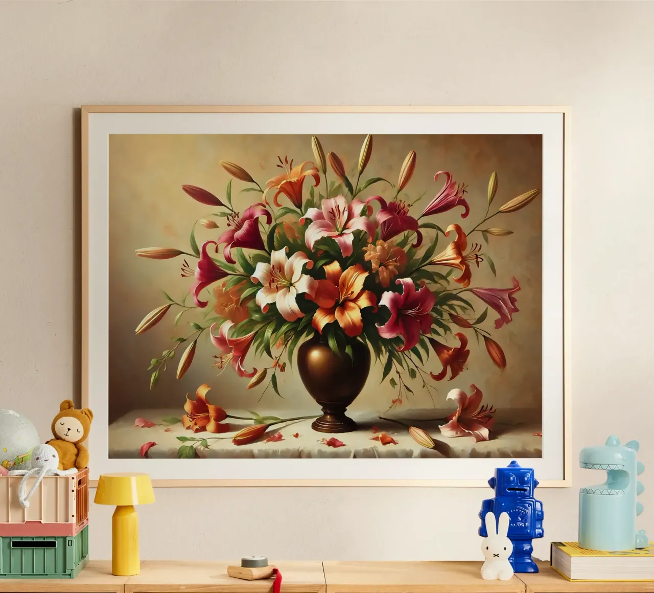 Bouquet di gigli vittoriani poster con telaio in plastica da VintageBotanics
