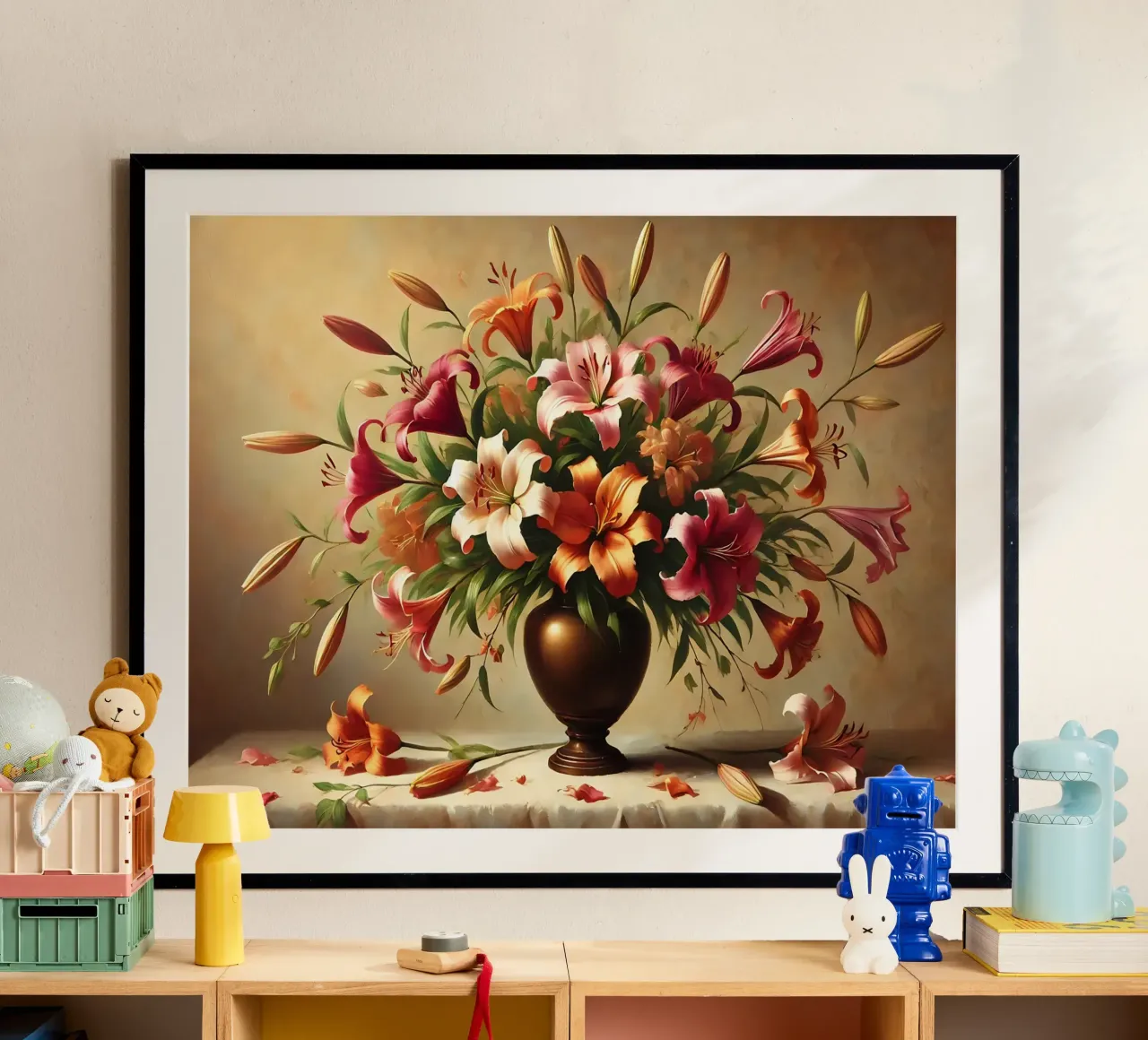 Bouquet di gigli vittoriani poster con telaio in plastica da VintageBotanics