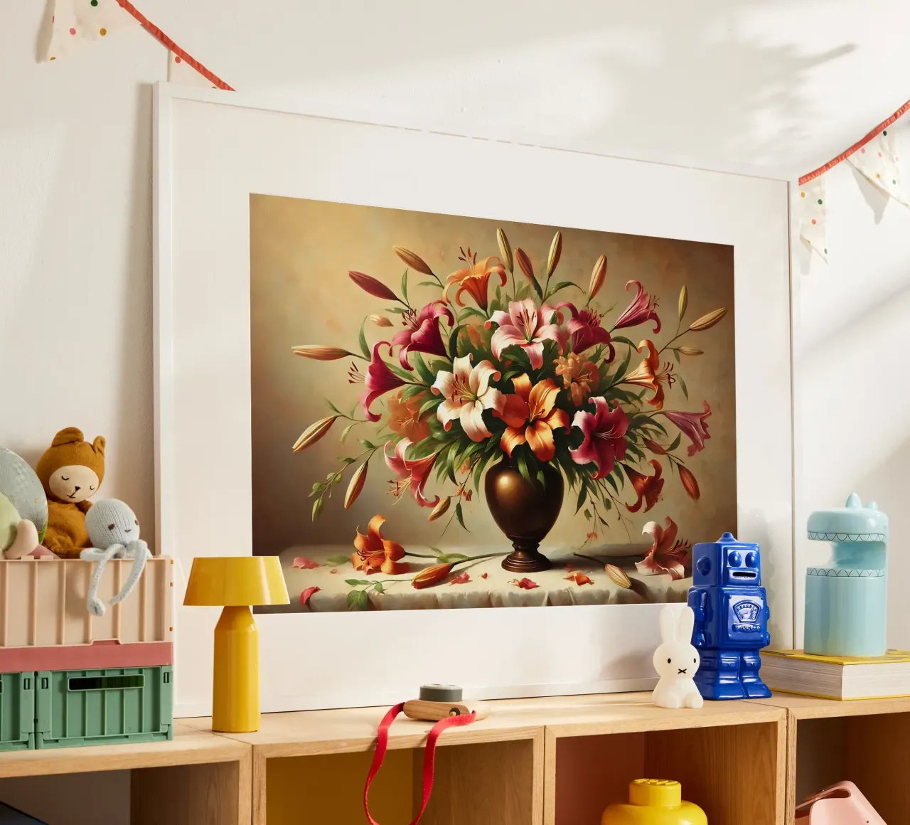 Bouquet di gigli vittoriani poster con telaio in plastica da VintageBotanics