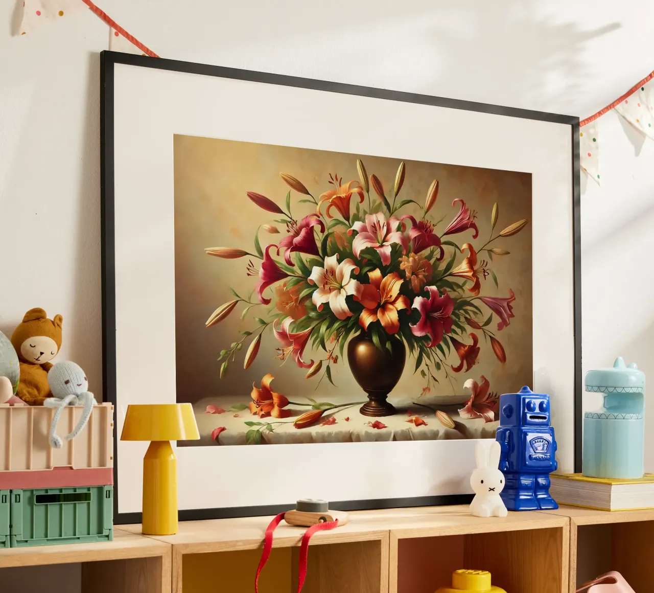 Bouquet di gigli vittoriani poster con telaio in plastica da VintageBotanics