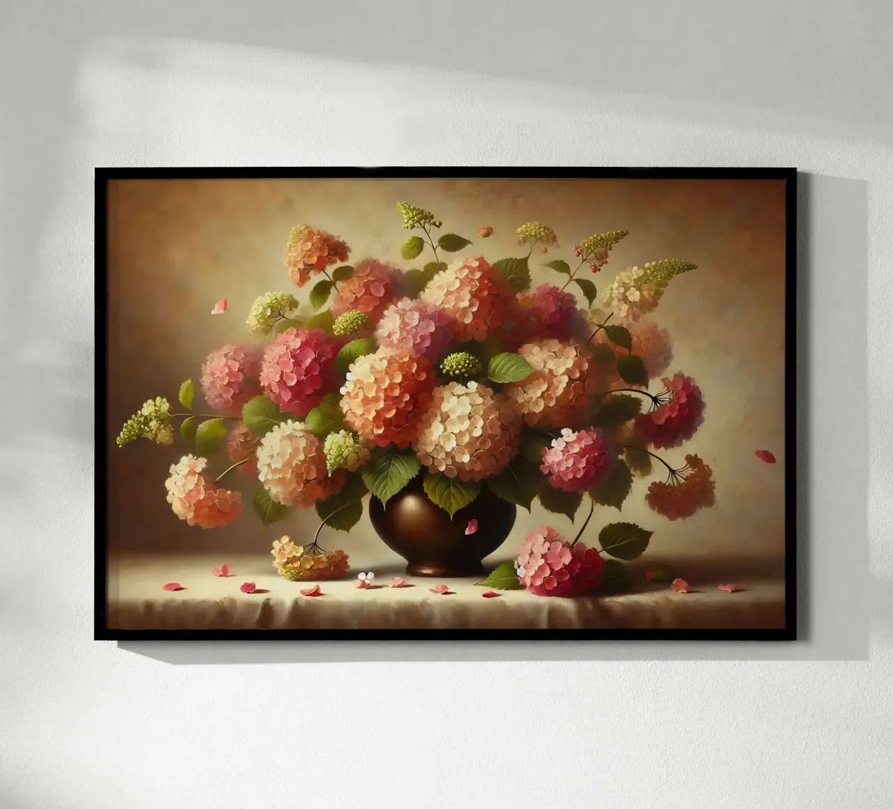 Bouquet di ortensie vittoriane poster con telaio in legno da VintageBotanics
