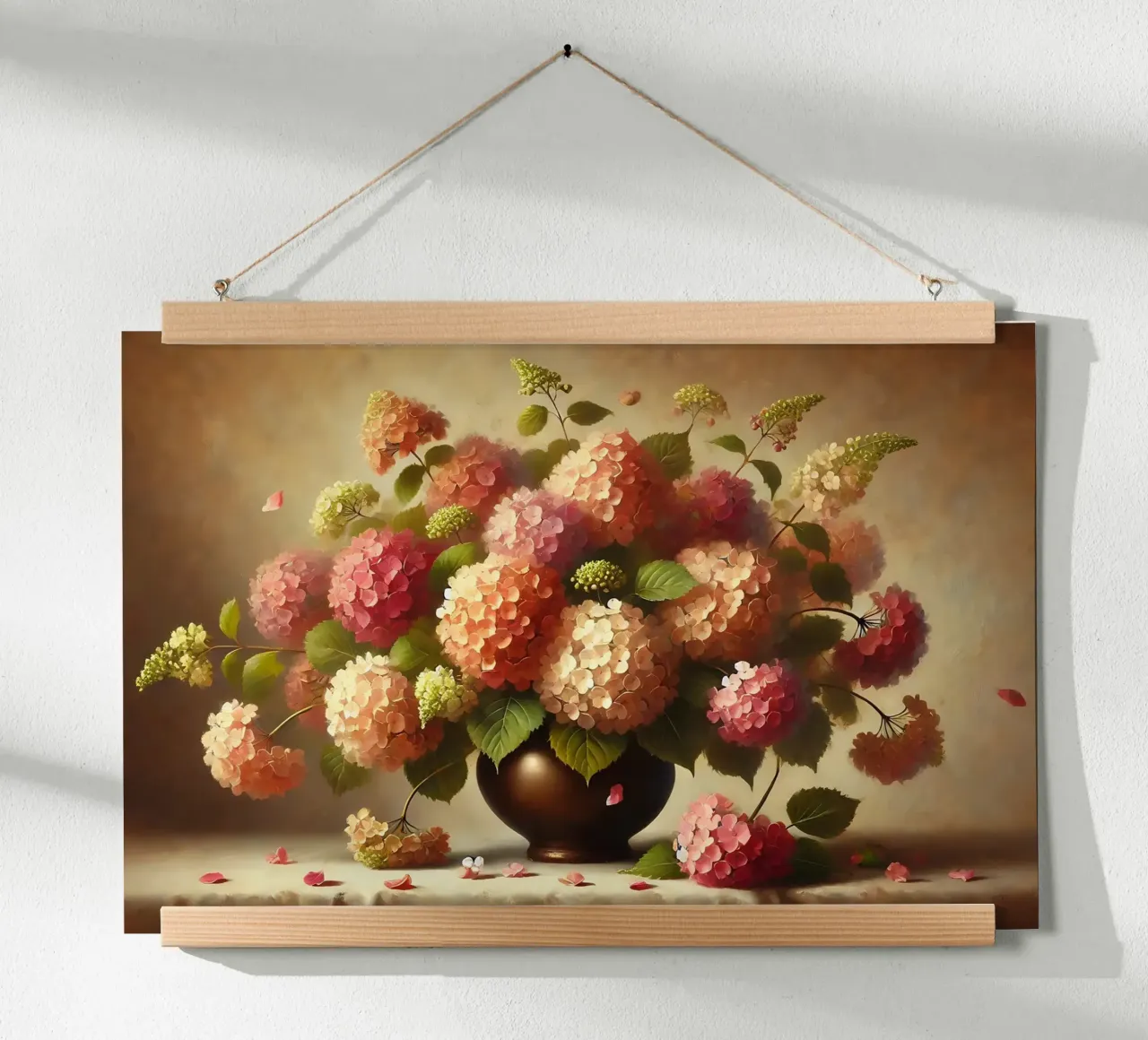 Bouquet di ortensie vittoriane poster con telaio in legno da VintageBotanics