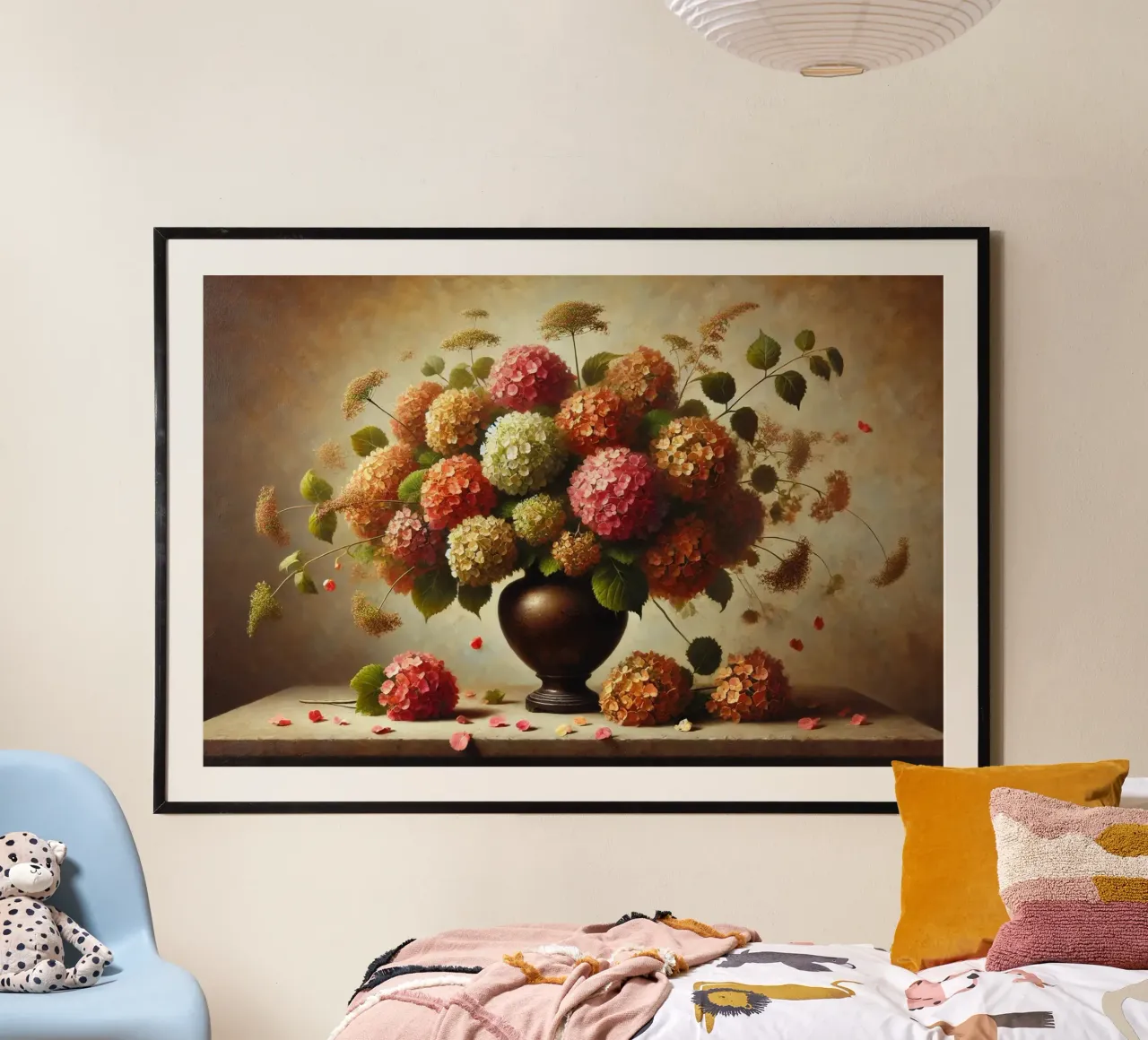 Bouquet di ortensie vittoriane poster con telaio in plastica da VintageBotanics
