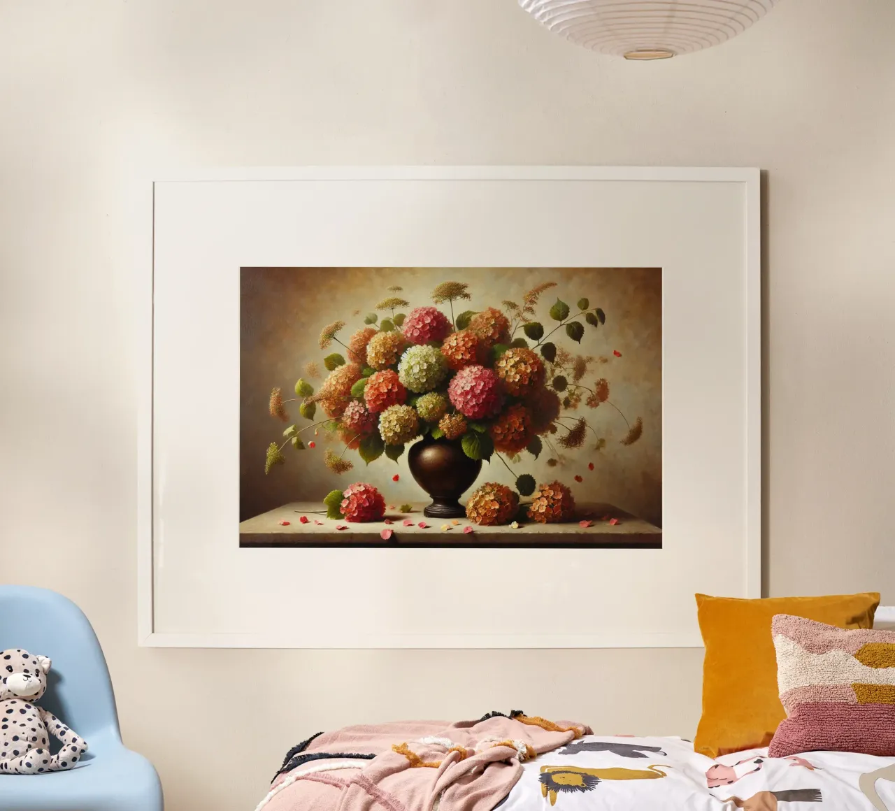 Bouquet di ortensie vittoriane poster con telaio in plastica da VintageBotanics