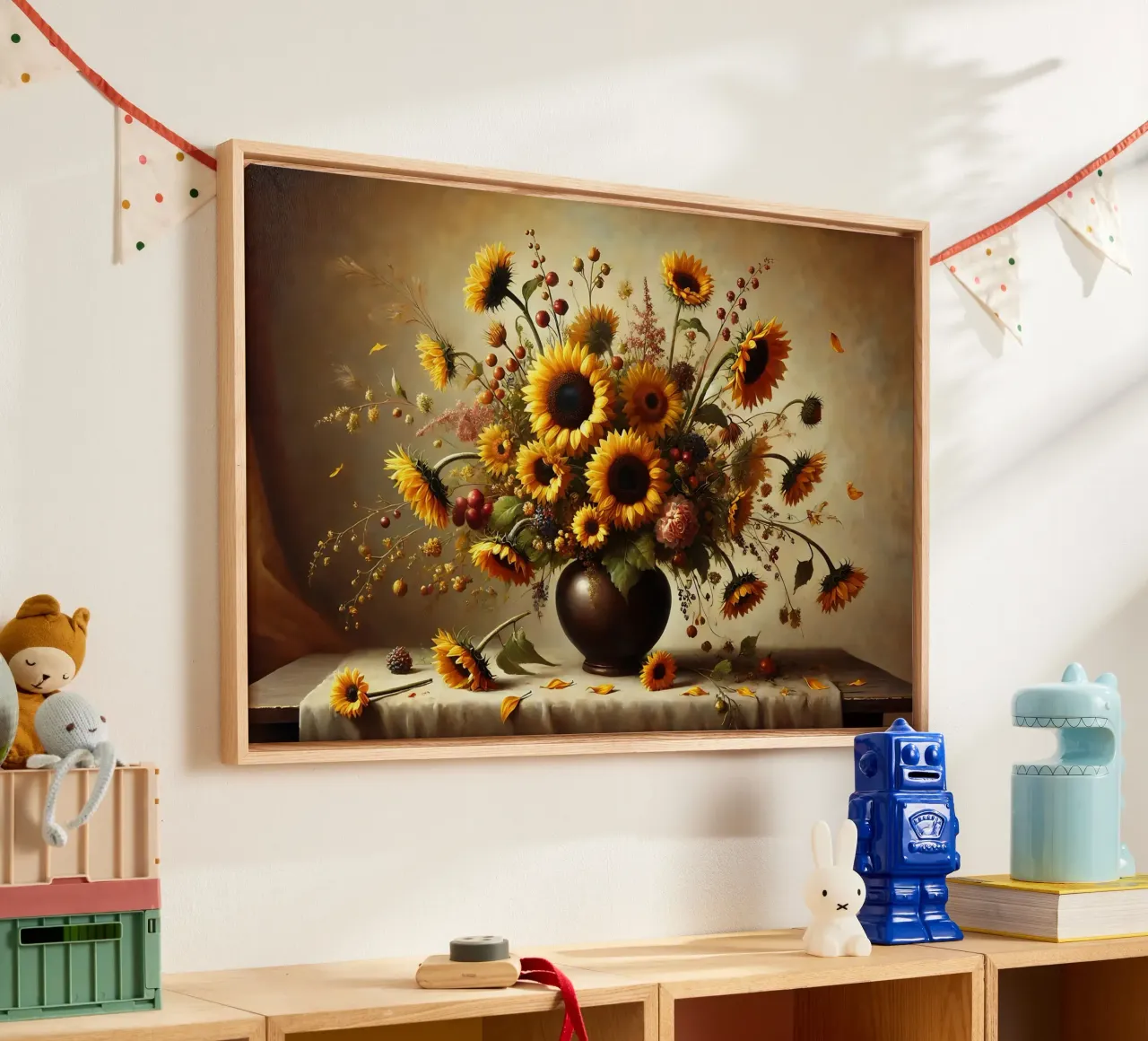Bouquet di girasoli vittoriani tela con Cornice a cassetta da VintageBotanics