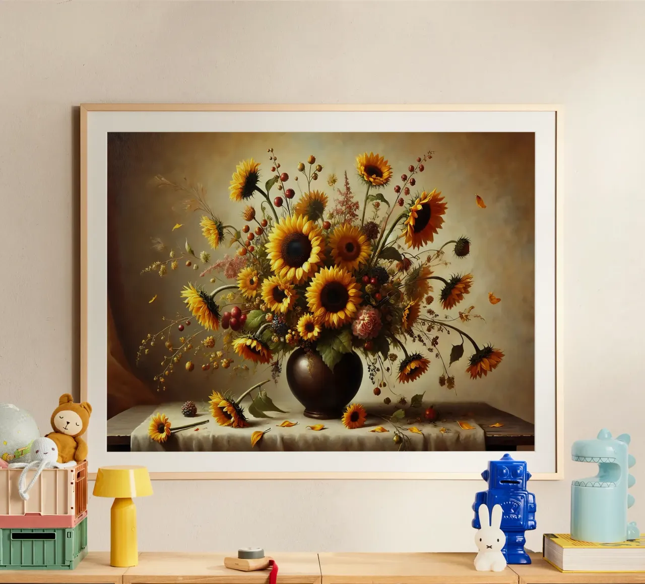 Bouquet di girasoli vittoriani poster con telaio in plastica da VintageBotanics