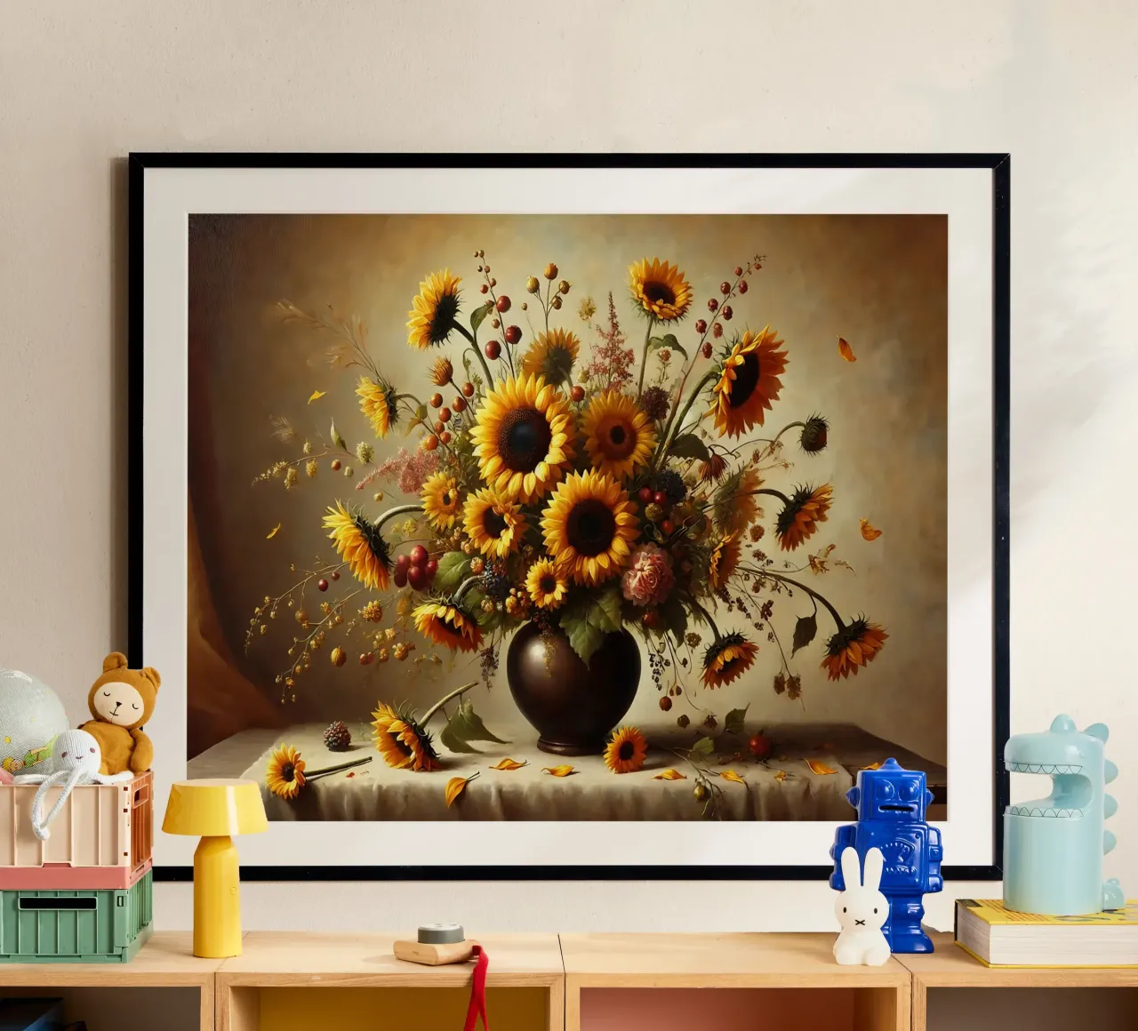 Bouquet di girasoli vittoriani poster con telaio in plastica da VintageBotanics