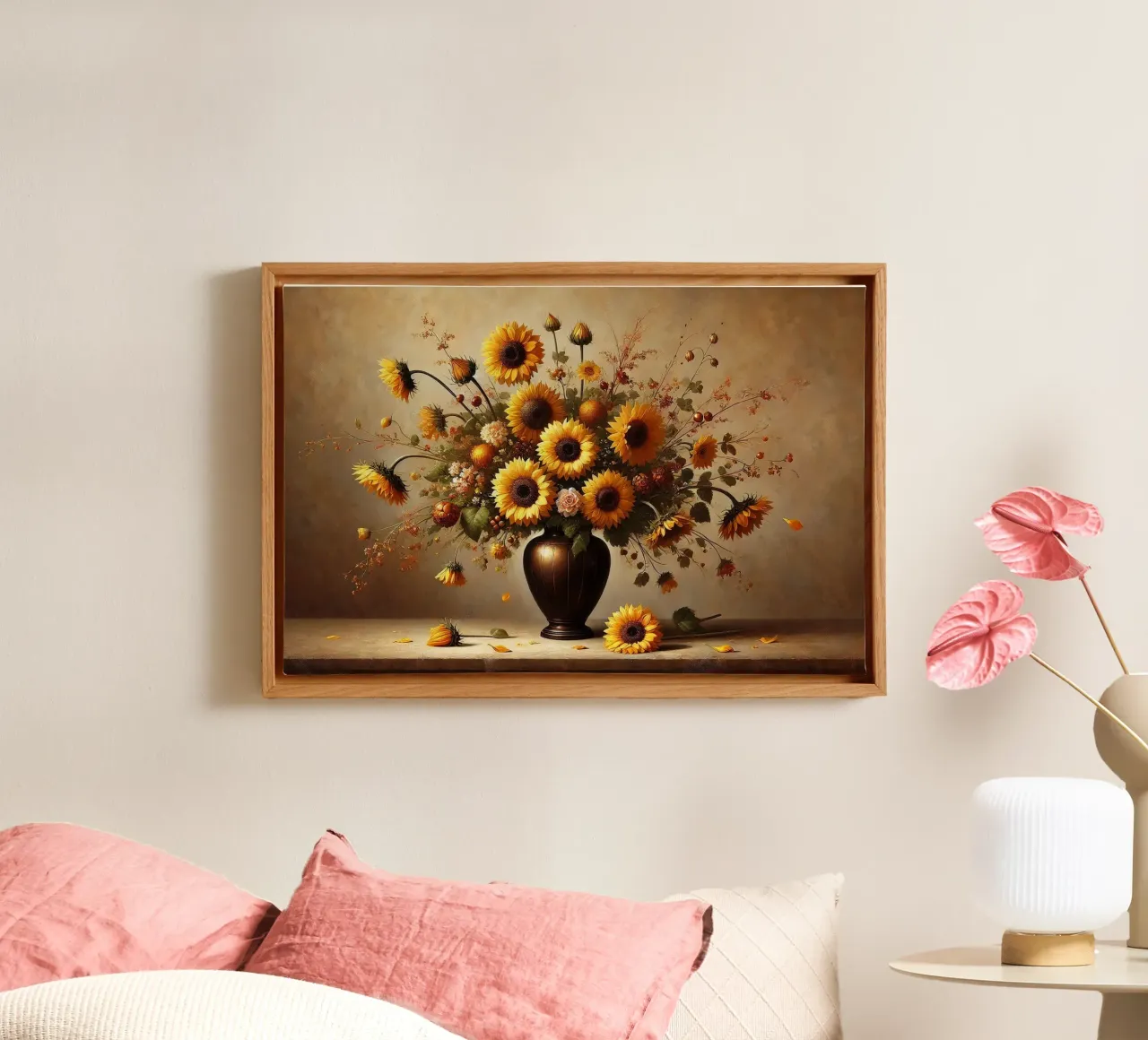 Bouquet di girasoli vittoriani tela con Cornice a cassetta da VintageBotanics