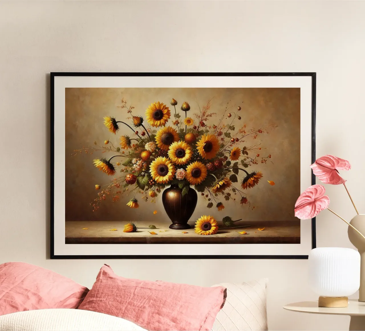 Bouquet di girasoli vittoriani poster con telaio in plastica da VintageBotanics
