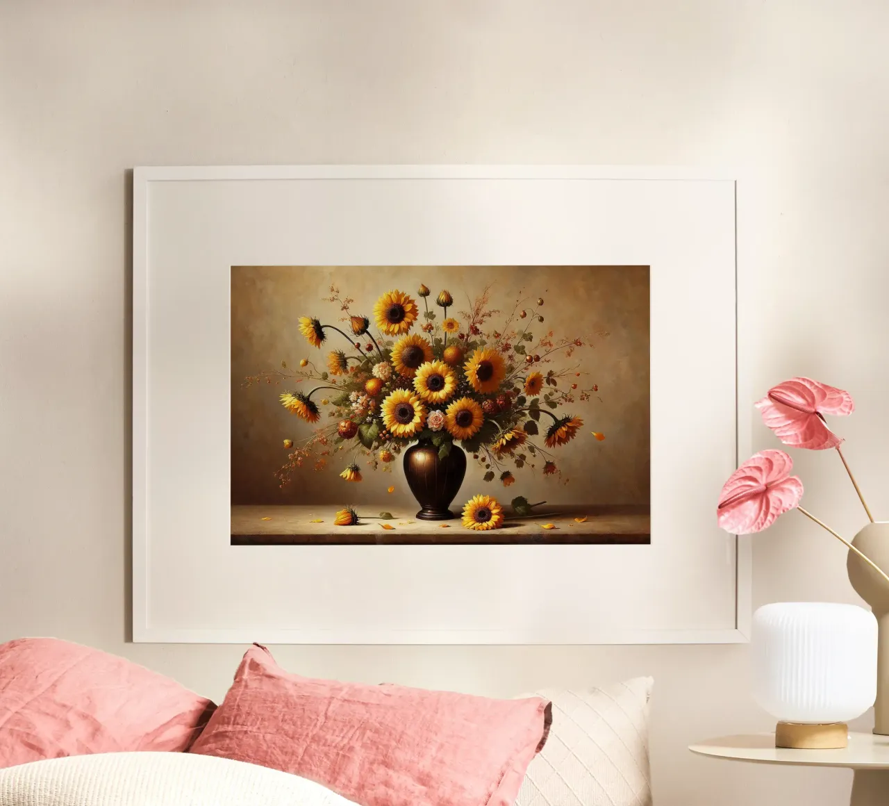 Bouquet di girasoli vittoriani poster con telaio in plastica da VintageBotanics