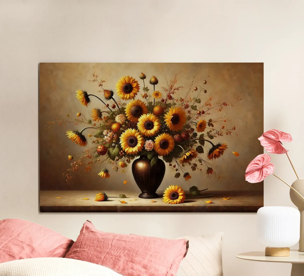 Bouquet di girasoli vittoriani poster con telaio in plastica da VintageBotanics