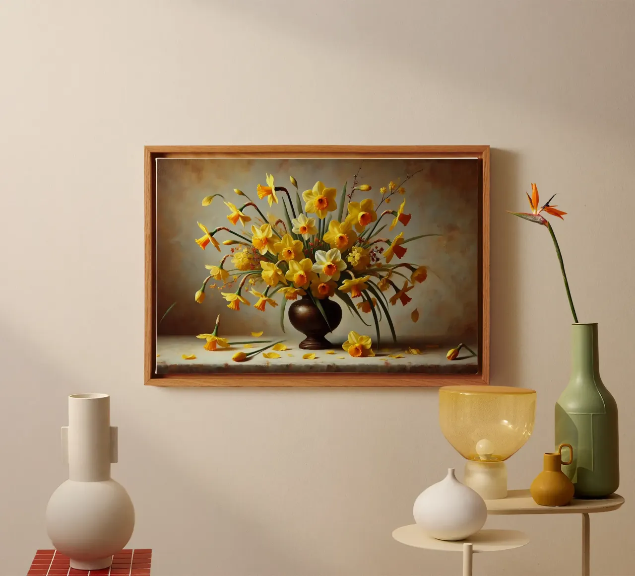 Victoriaans narcissenboeket canvas met Baklijst van VintageBotanics