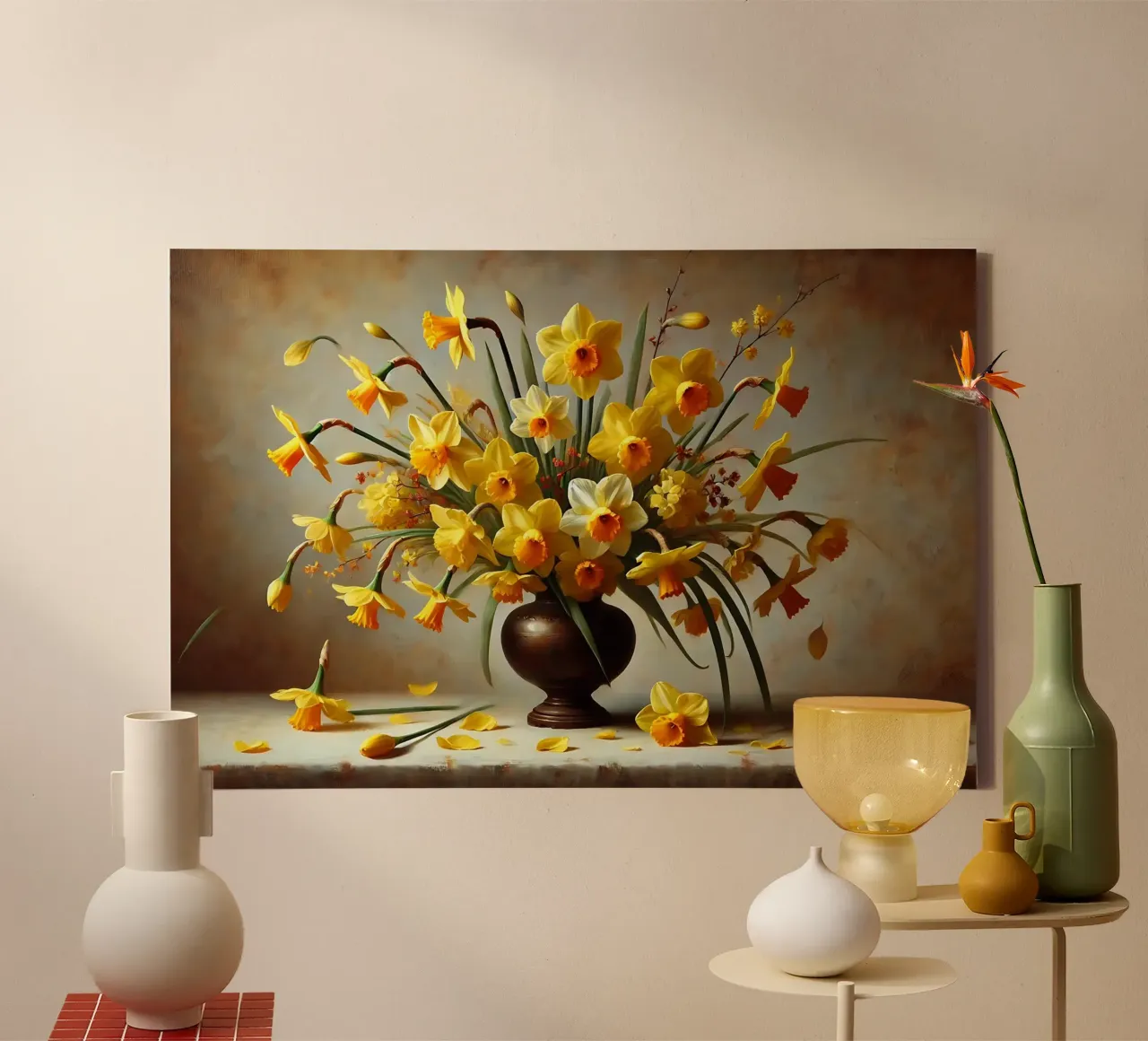Victoriaans narcissenboeket canvas met Baklijst van VintageBotanics