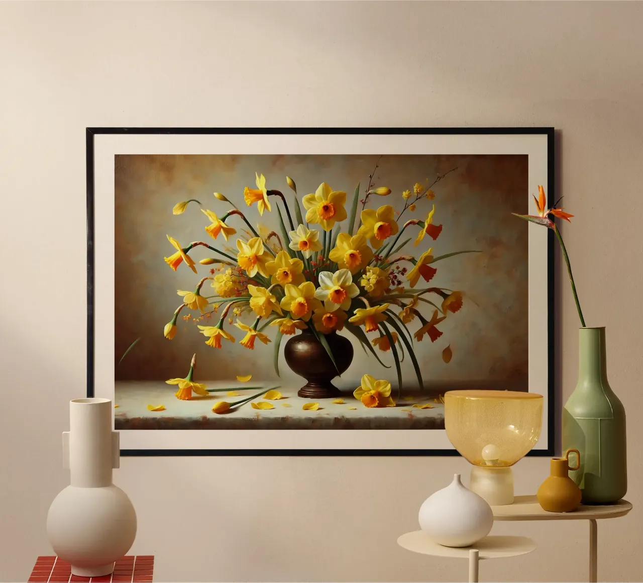 Bouquet di narcisi vittoriano poster con telaio in alluminio da VintageBotanics
