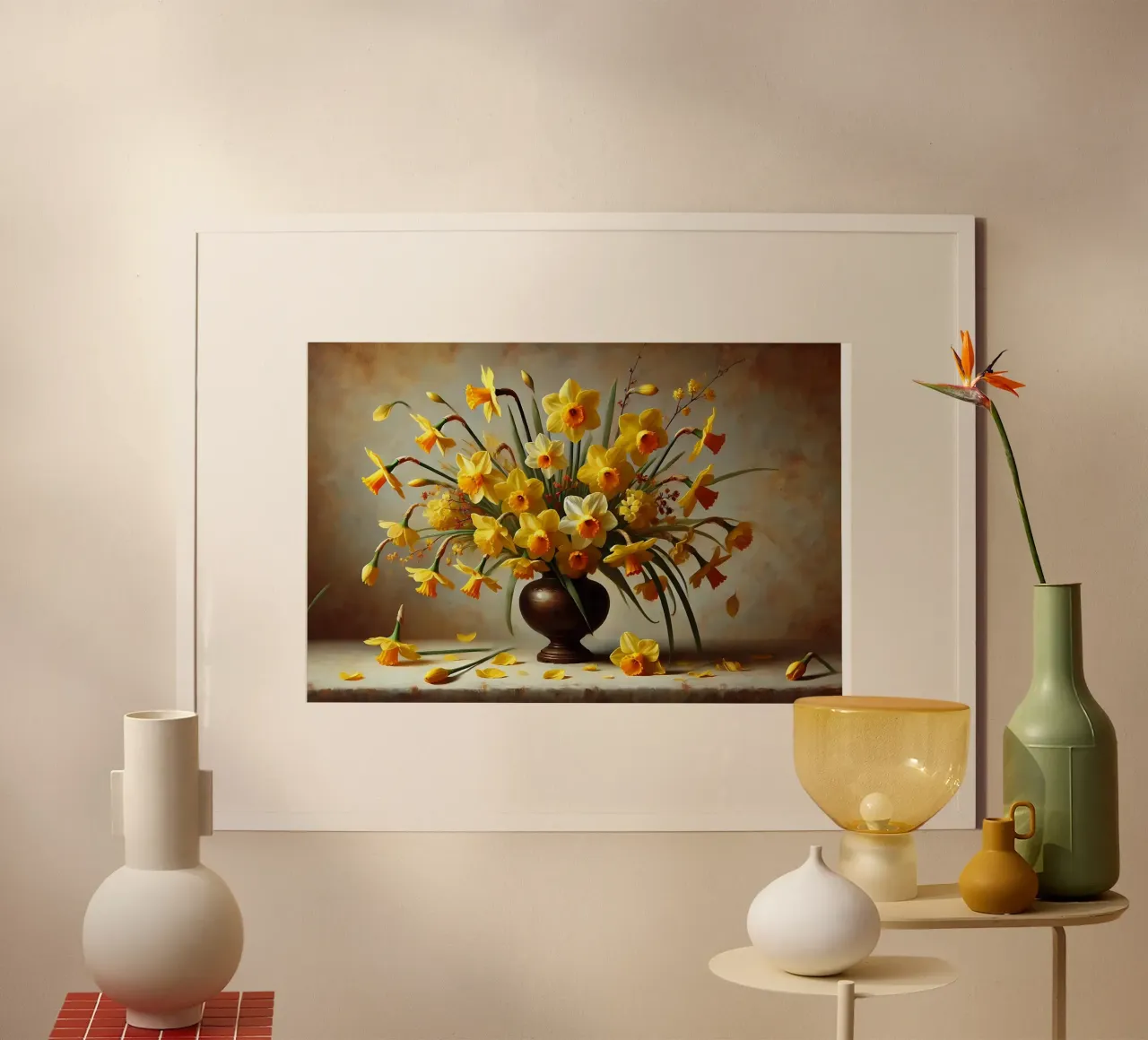 Bouquet di narcisi vittoriano poster con telaio in alluminio da VintageBotanics