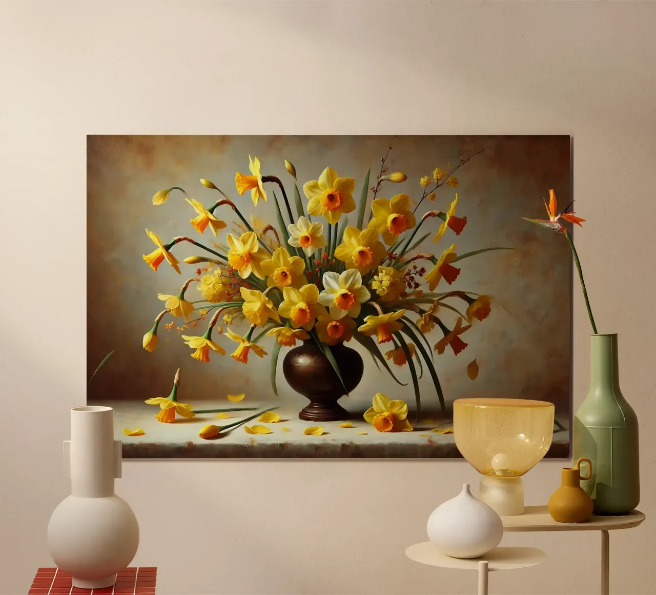 Bouquet di narcisi vittoriano poster con telaio in alluminio da VintageBotanics