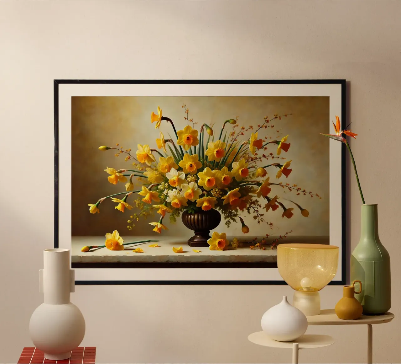 Bouquet di narcisi vittoriano poster con telaio in legno da VintageBotanics