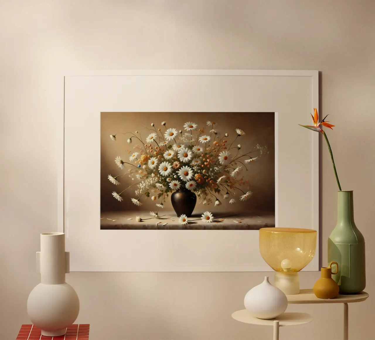 Bouquet di margherite vittoriane poster con telaio in legno da VintageBotanics
