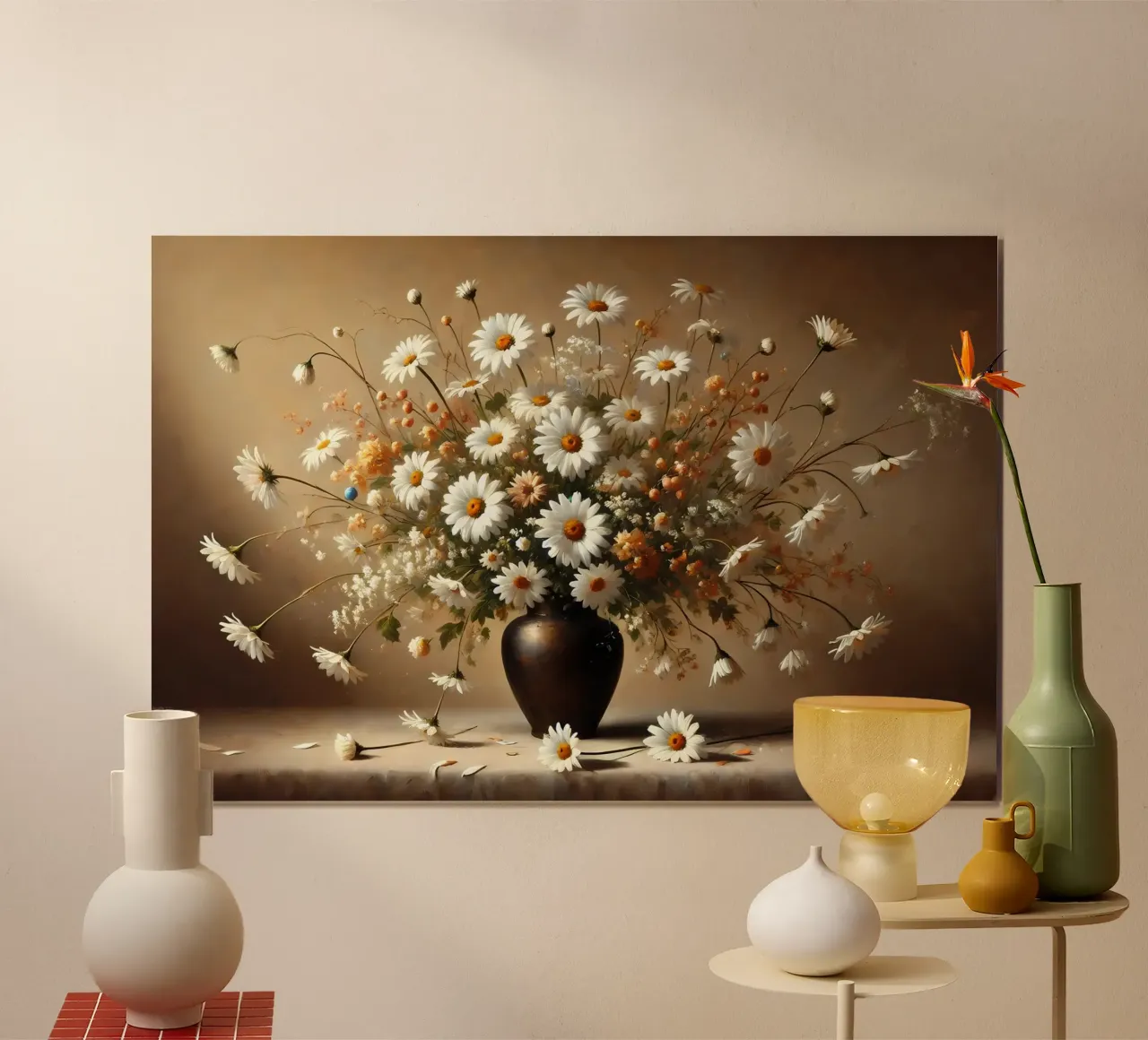 Bouquet di margherite vittoriane poster con telaio in legno da VintageBotanics
