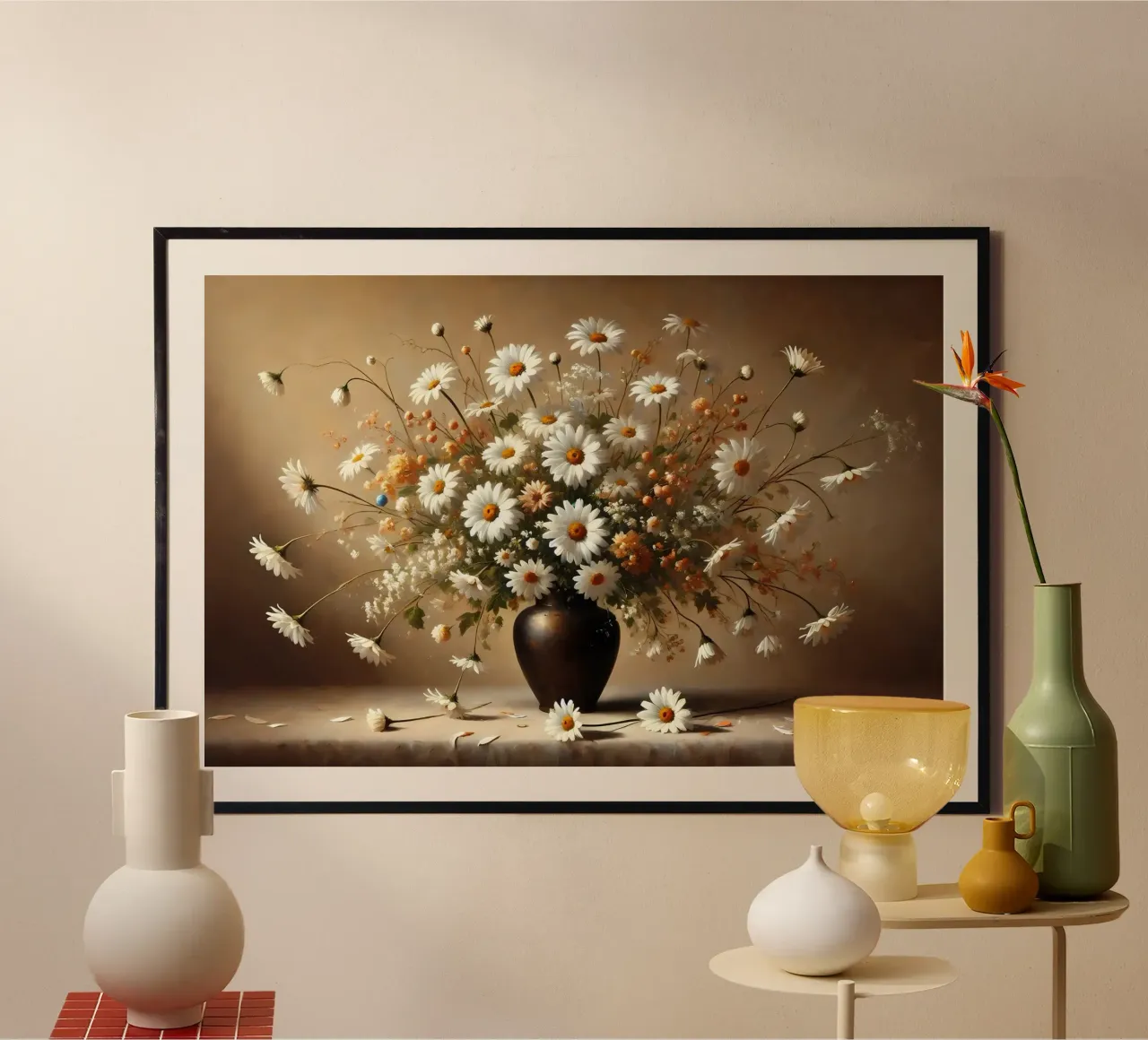 Bouquet di margherite vittoriane poster con telaio in legno da VintageBotanics