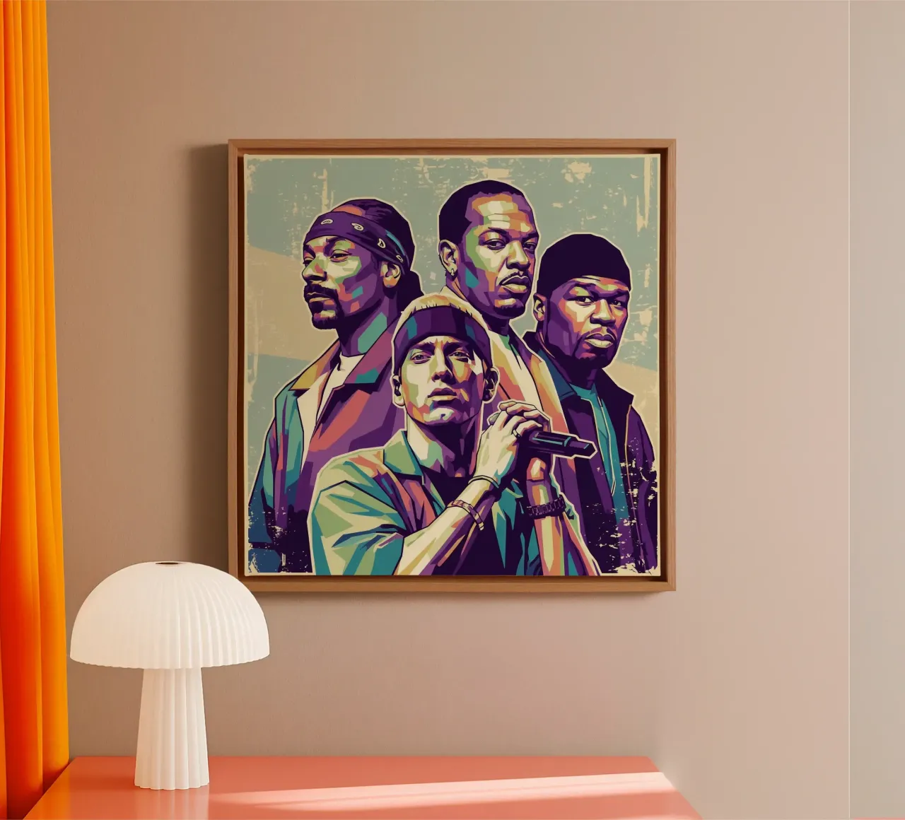 De grote vier hiphoplegendes canvas met Baklijst van Hantamrata