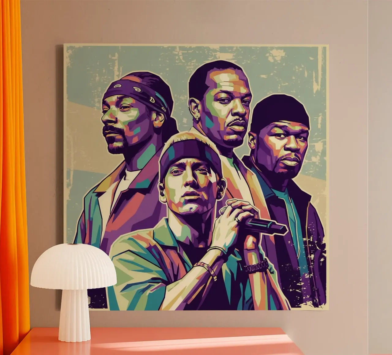 De grote vier hiphoplegendes canvas met Baklijst van Hantamrata