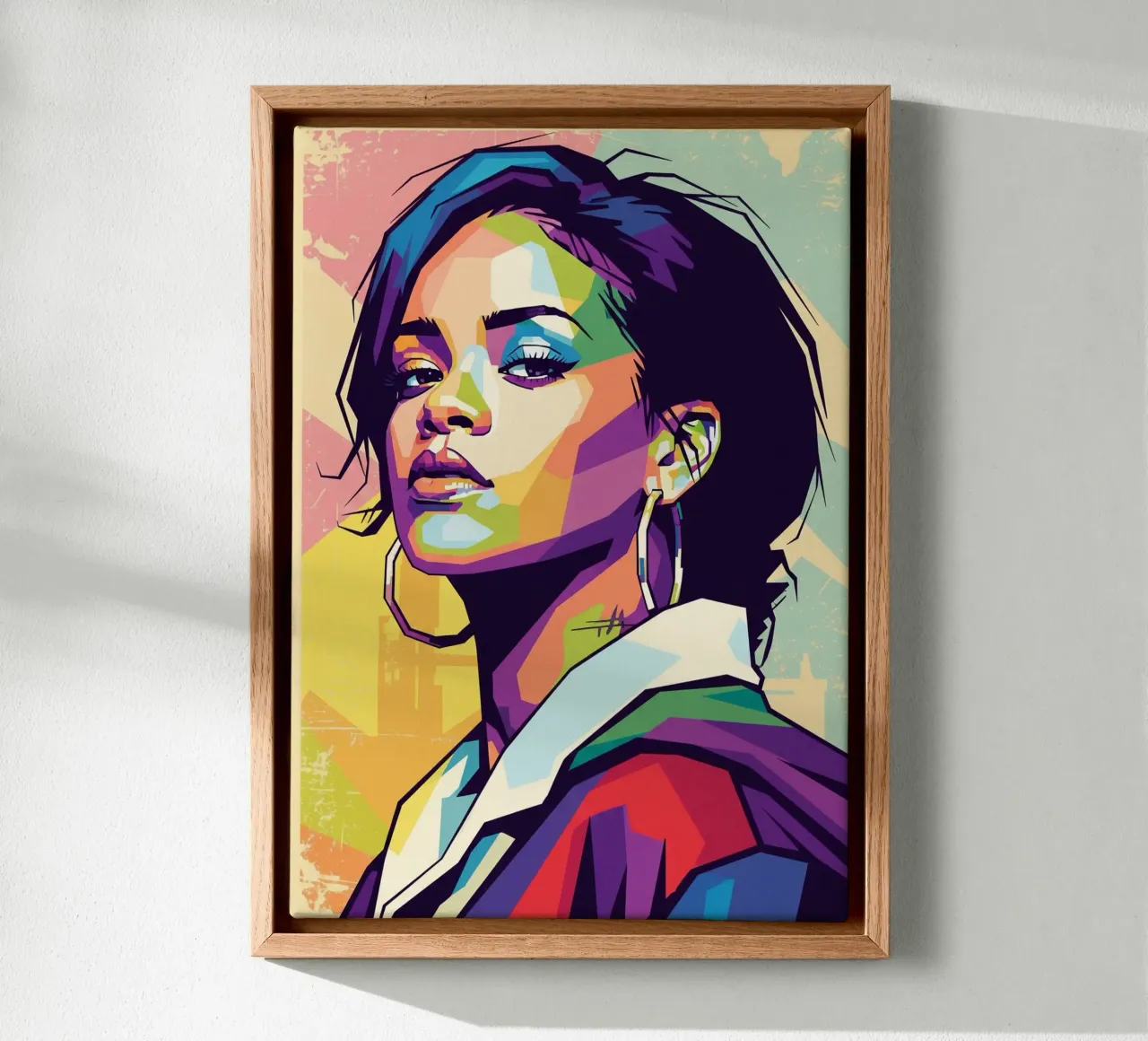 Ritratto pop art di Rihanna tela con Cornice a cassetta da Hantamrata