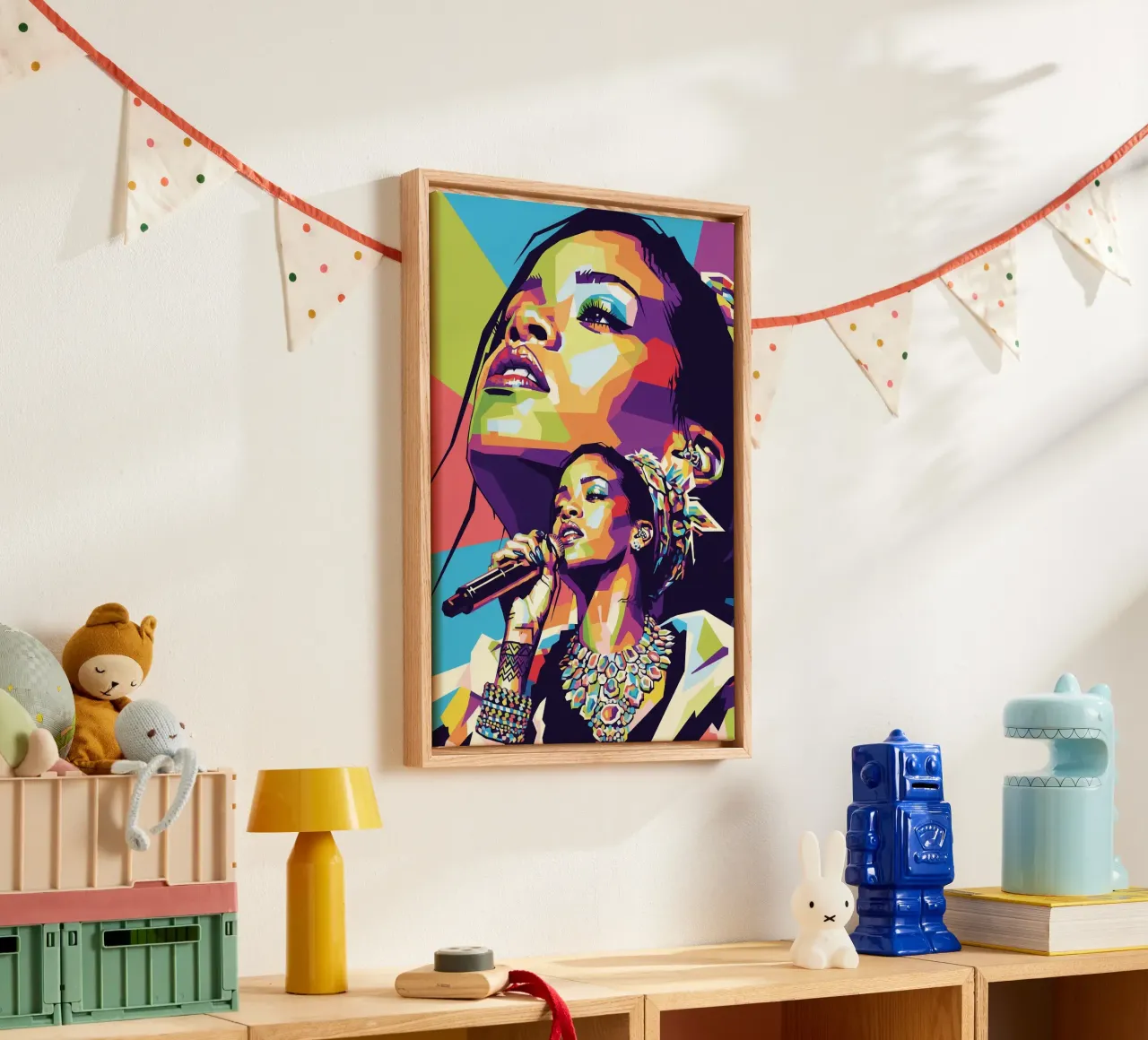 Rihanna colorata pop art tela con Cornice a cassetta da Hantamrata