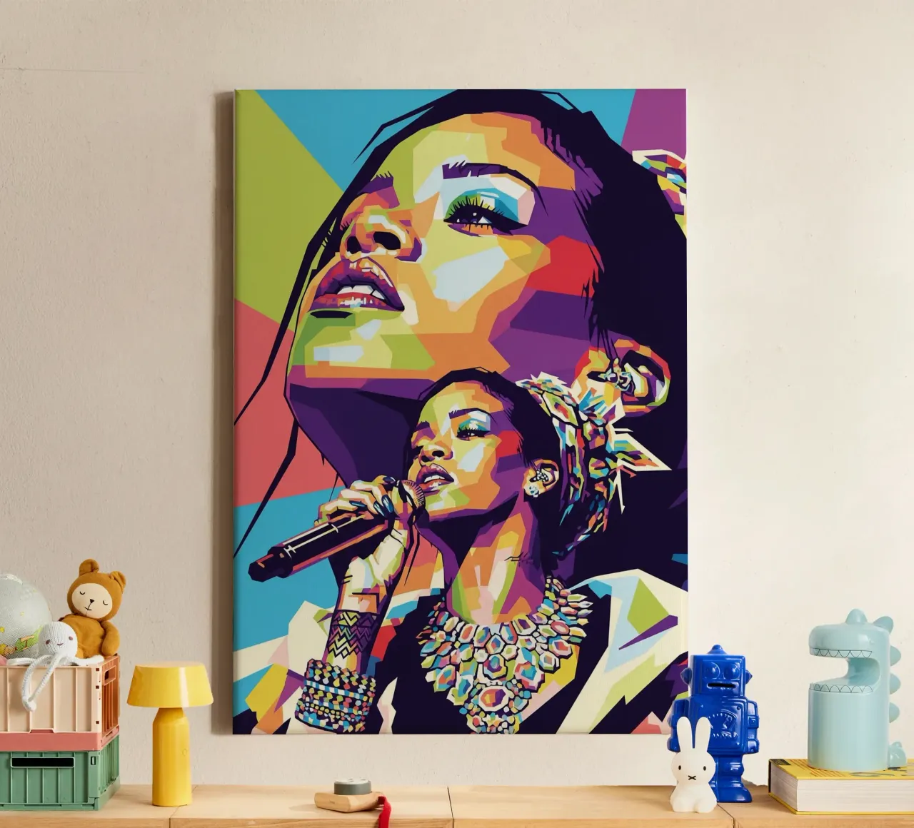 Rihanna colorata pop art tela con Cornice a cassetta da Hantamrata