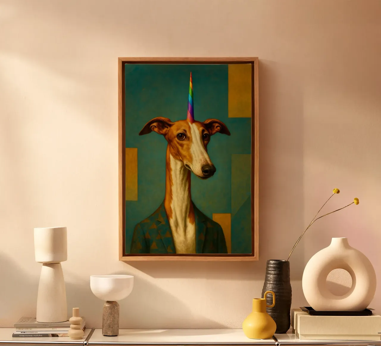 Rainbow greyhond. tela con Cornice a cassetta da Elegant Absurd